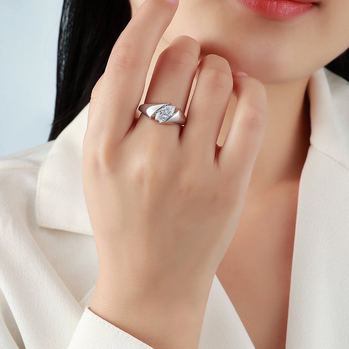East-West Marquise Moissanite Tension-Style Ring – 1ct DEW - Image 4