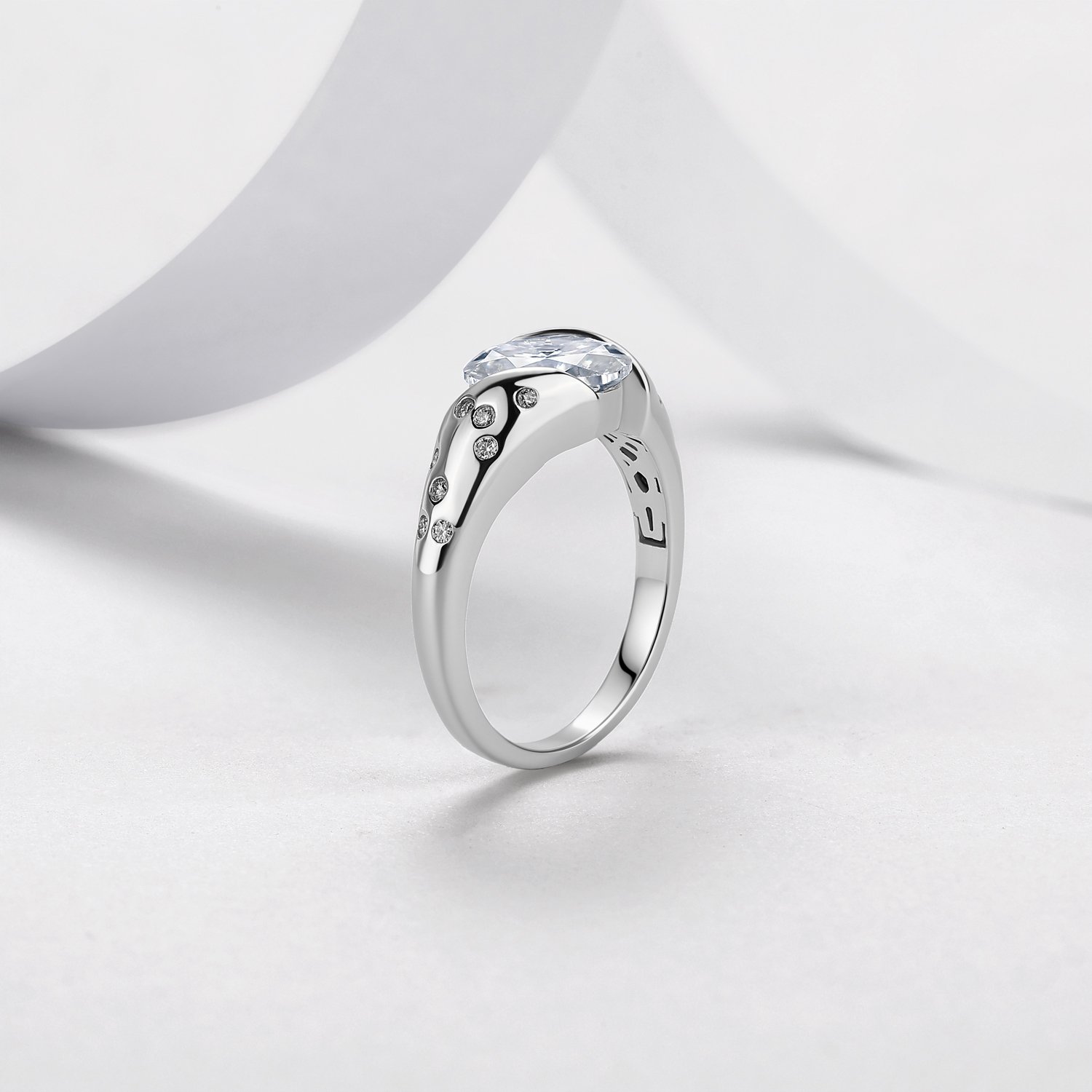 East-West Oval Moissanite Bypass Ring – 2.16ct DEW - alternate view