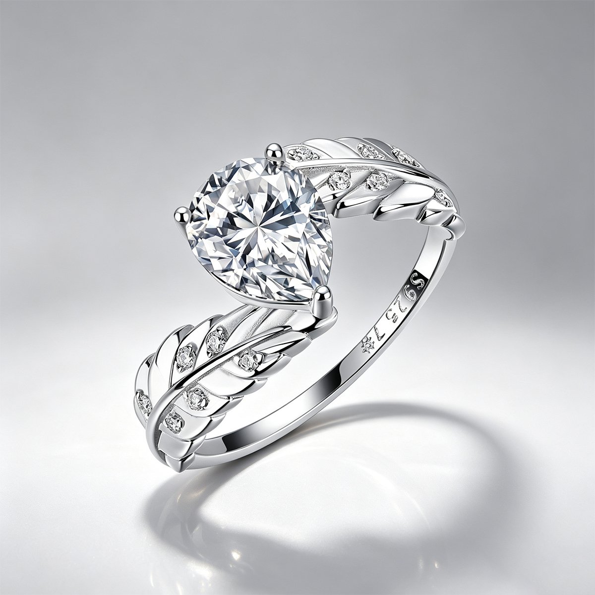 Pear Moissanite Feather Bypass Ring – 1.6ct DEW - Image 3