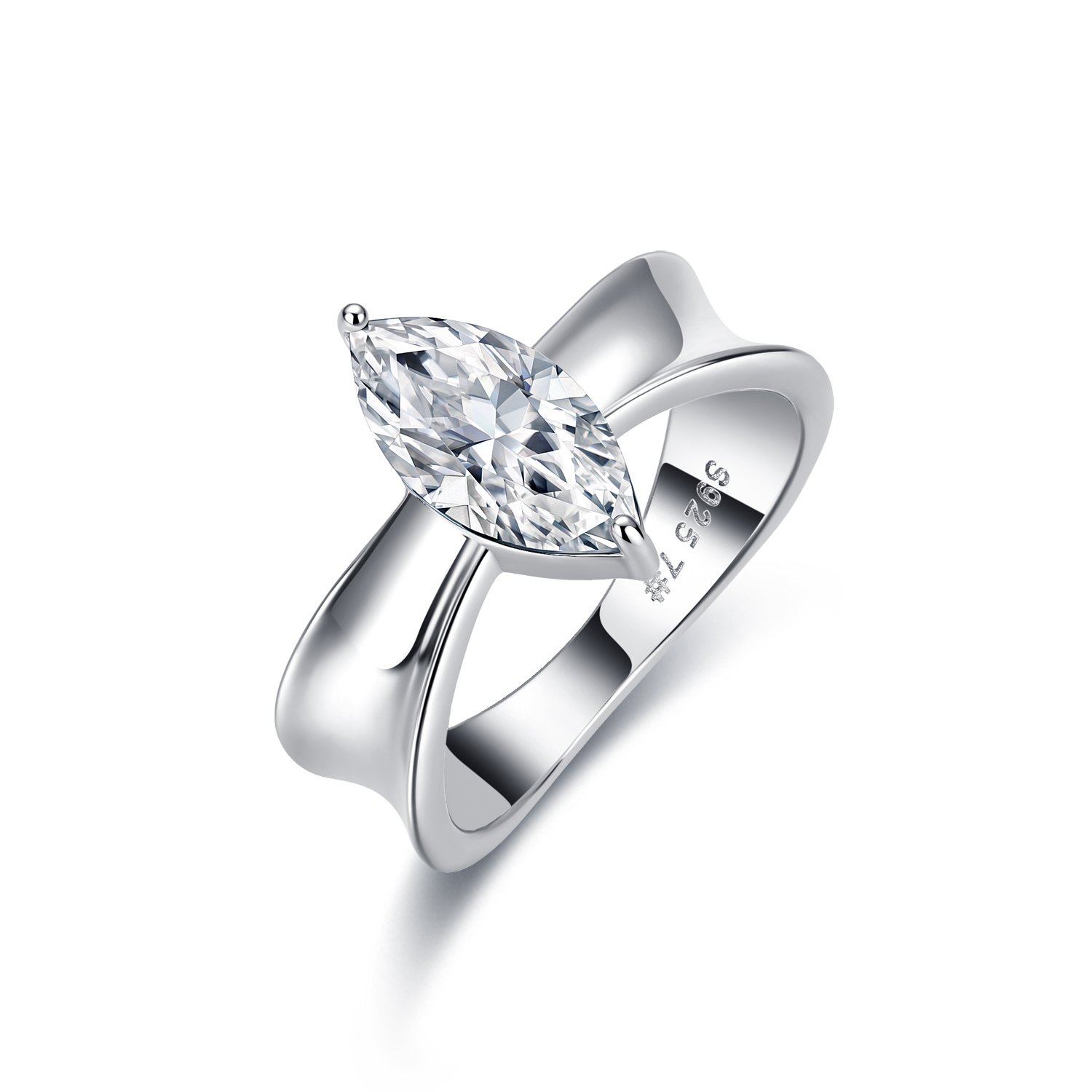 Marquise Moissanite Wide Concave Band Ring – 3ct DEW