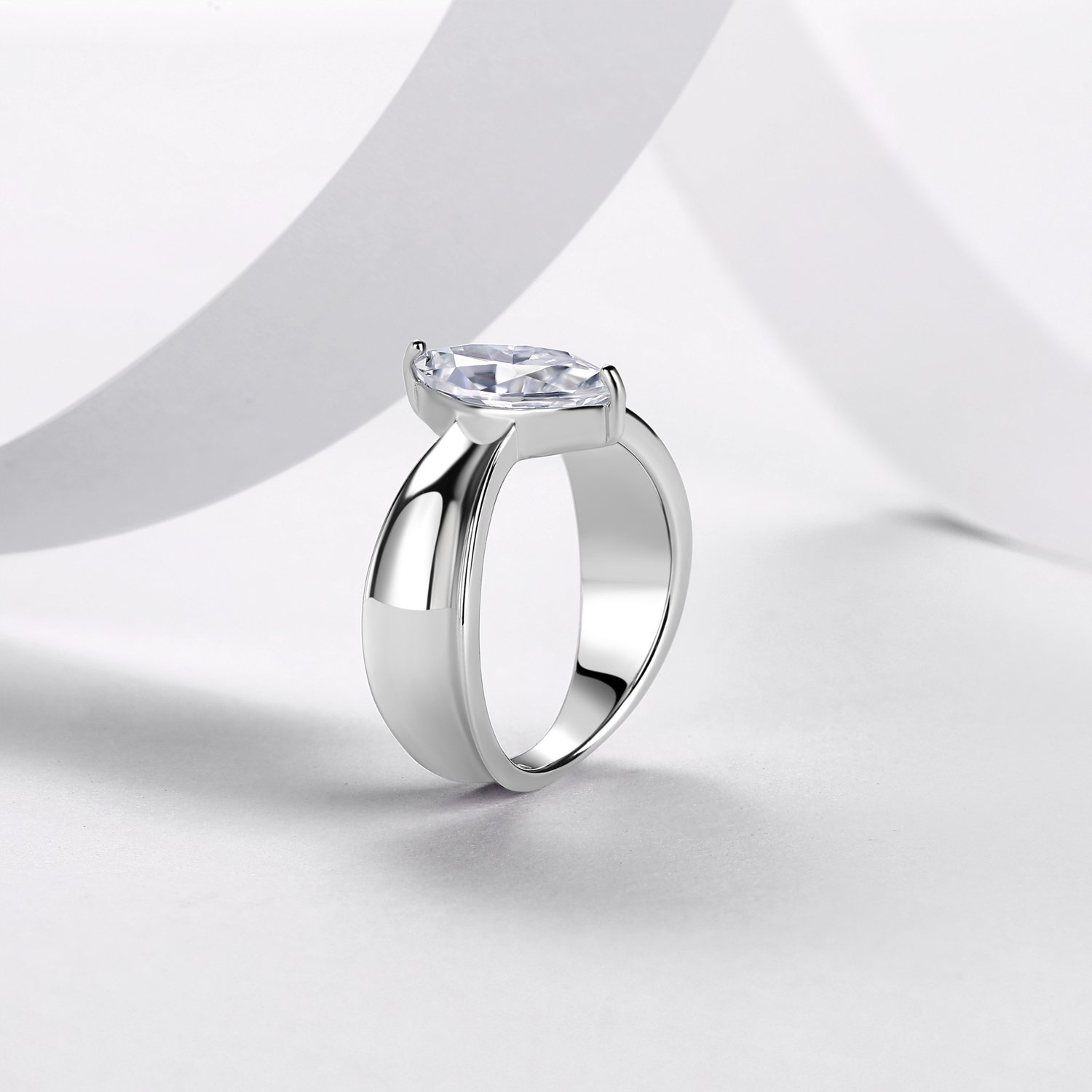 Marquise Moissanite Wide Concave Band Ring – 3ct DEW - Image 2