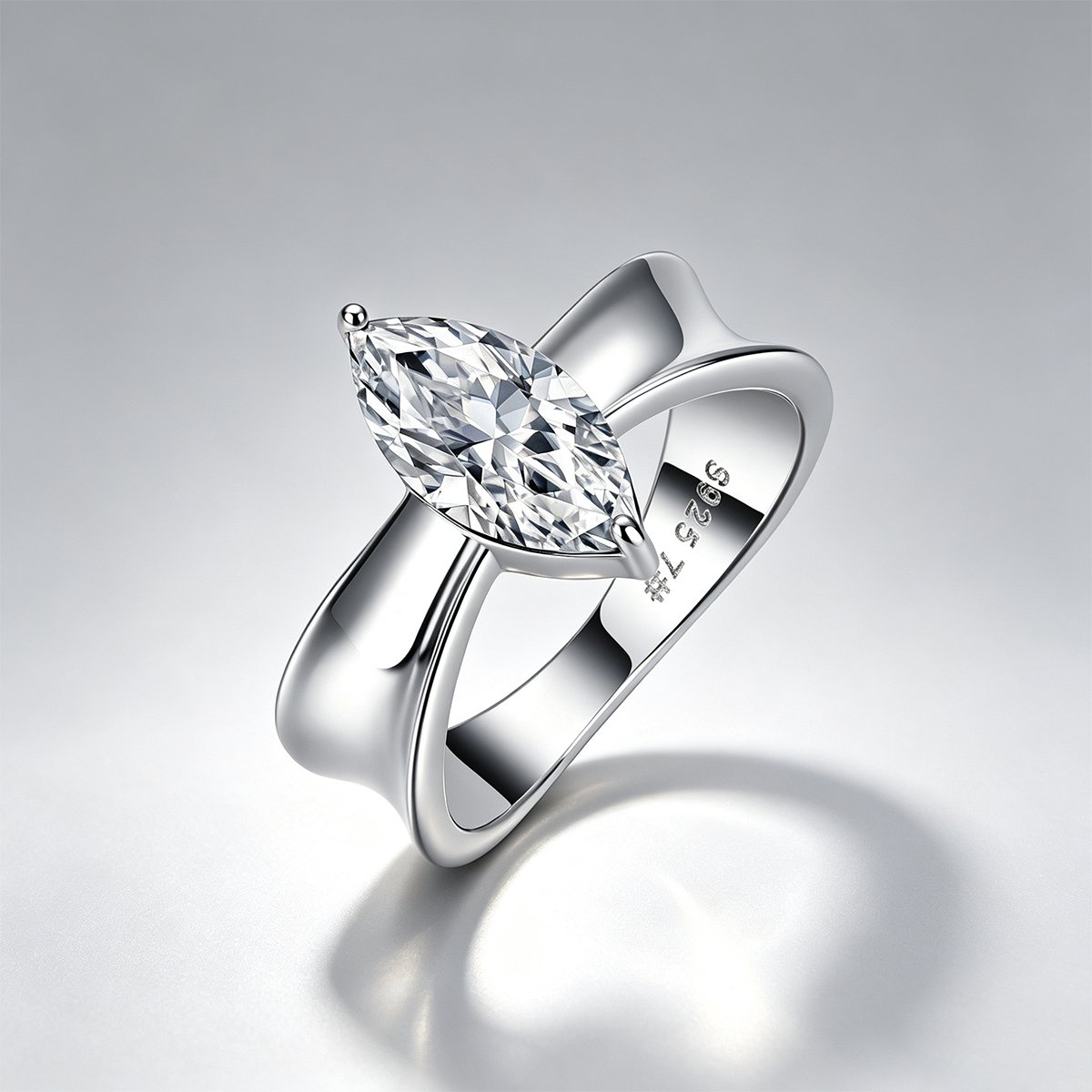 Marquise Moissanite Wide Concave Band Ring – 3ct DEW - Image 3