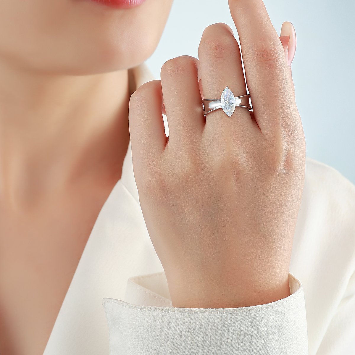 Marquise Moissanite Wide Concave Band Ring – 3ct DEW - Image 4