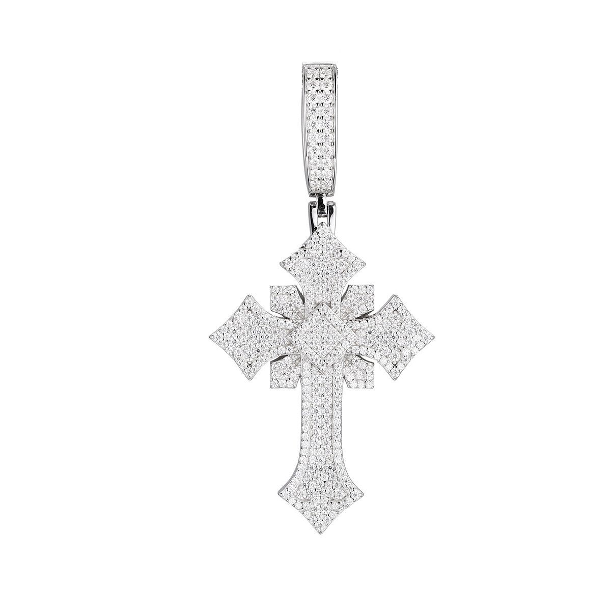 Moissanite Iced Gothic Cross Pendant – 2.48ct DEW - alternate view