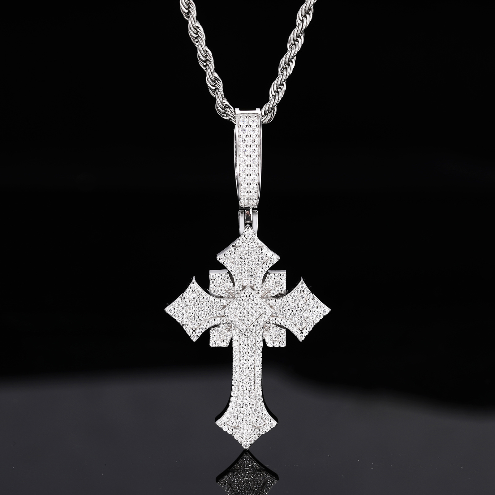 Moissanite Iced Gothic Cross Pendant – 2.48ct DEW - Image 5