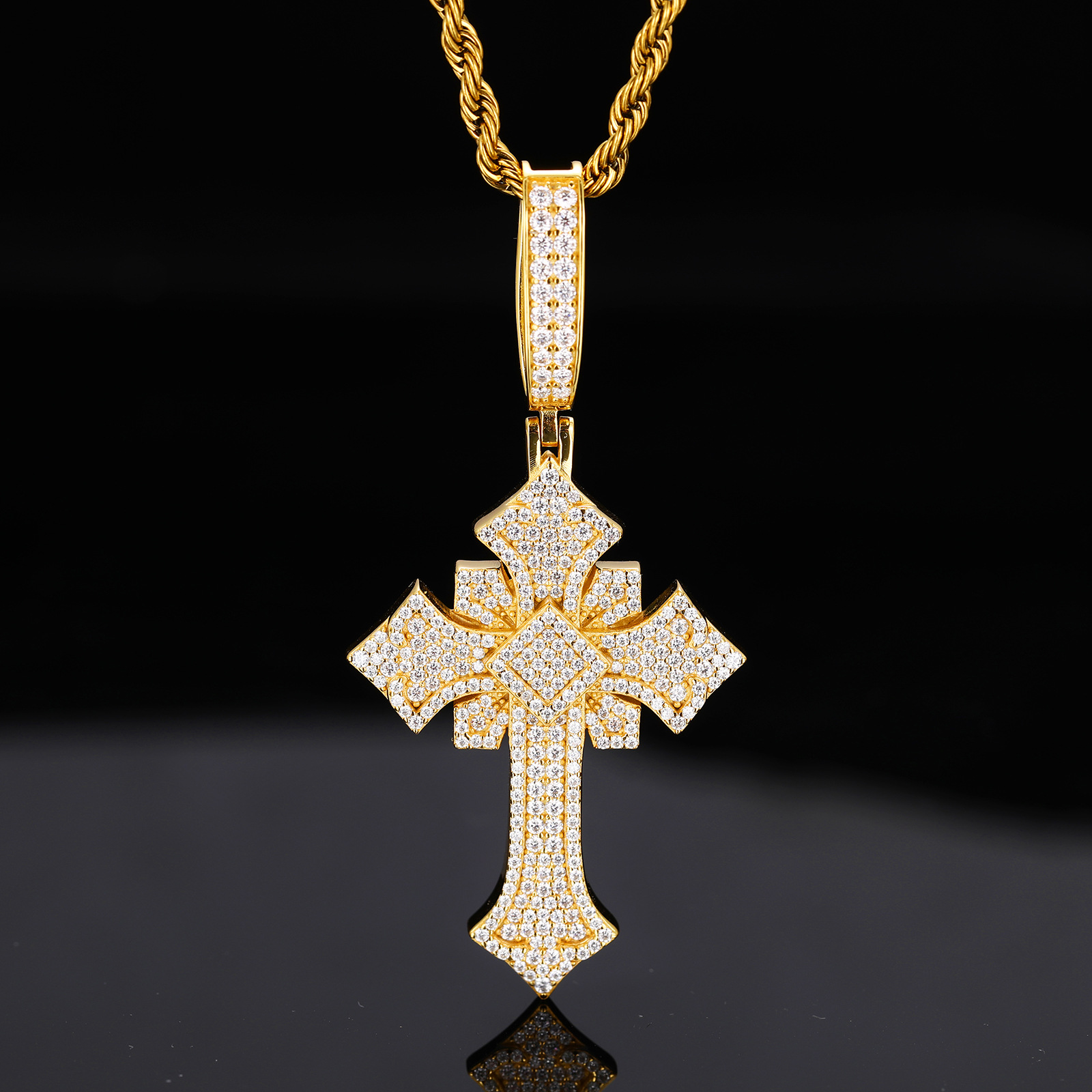 Moissanite Iced Gothic Cross Pendant – 2.48ct DEW - Image 6