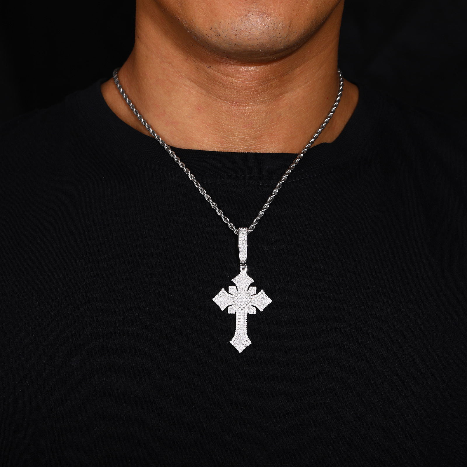 Moissanite Iced Gothic Cross Pendant – 2.48ct DEW - Image 9