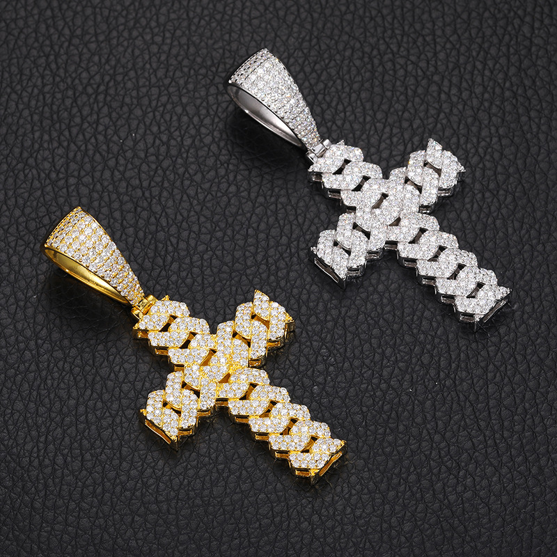 Moissanite Cuban Link Cross Pendant – Pendant Only, 2ct DEW - Image 4