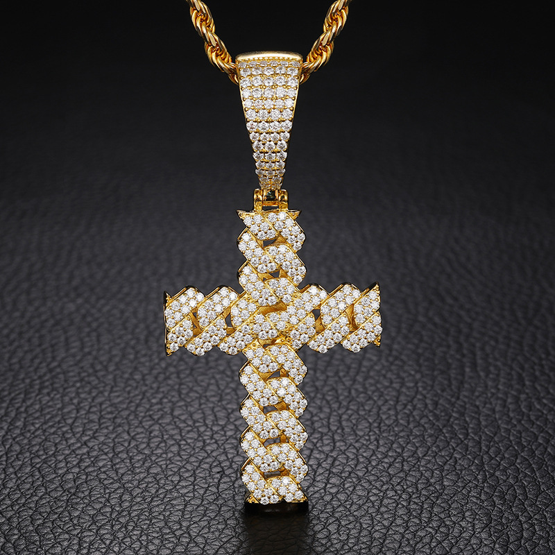 Moissanite Cuban Link Cross Pendant – Pendant Only, 2ct DEW - Image 5