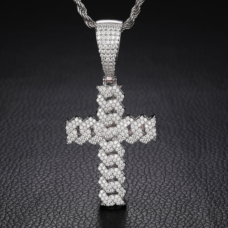 Moissanite Cuban Link Cross Pendant – Pendant Only, 2ct DEW - Image 6