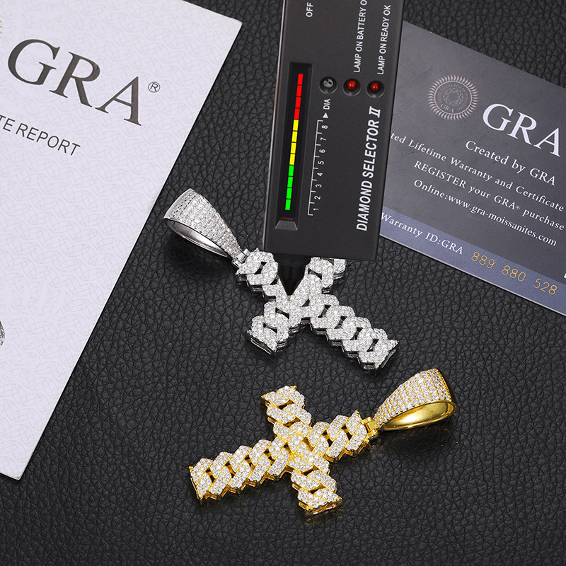 Moissanite Cuban Link Cross Pendant – Pendant Only, 2ct DEW - Image 9