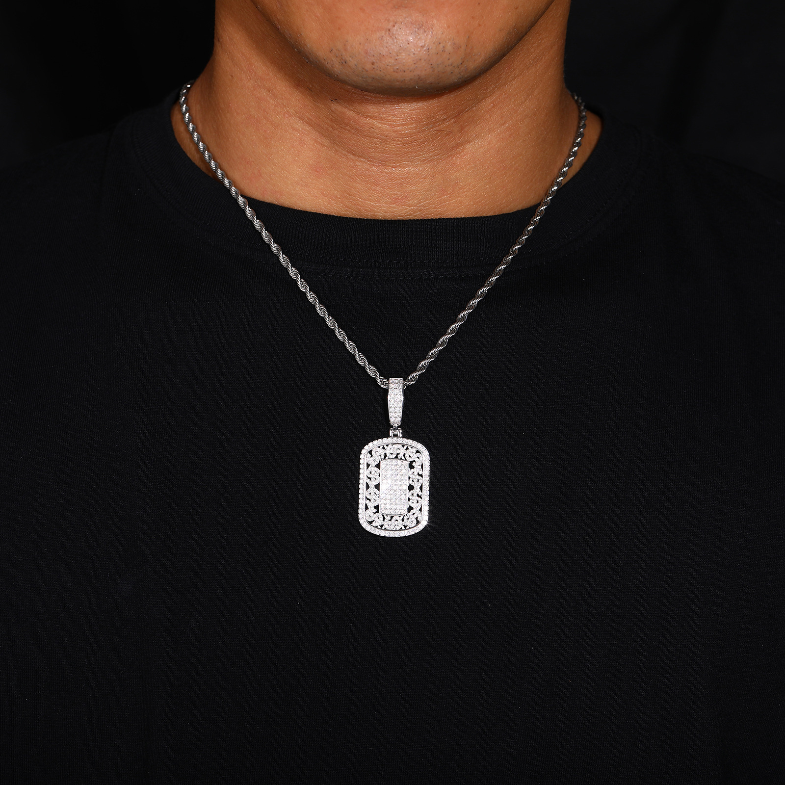 Pavé Moissanite Dog Tag Pendant – 2.3ct DEW - Image 5