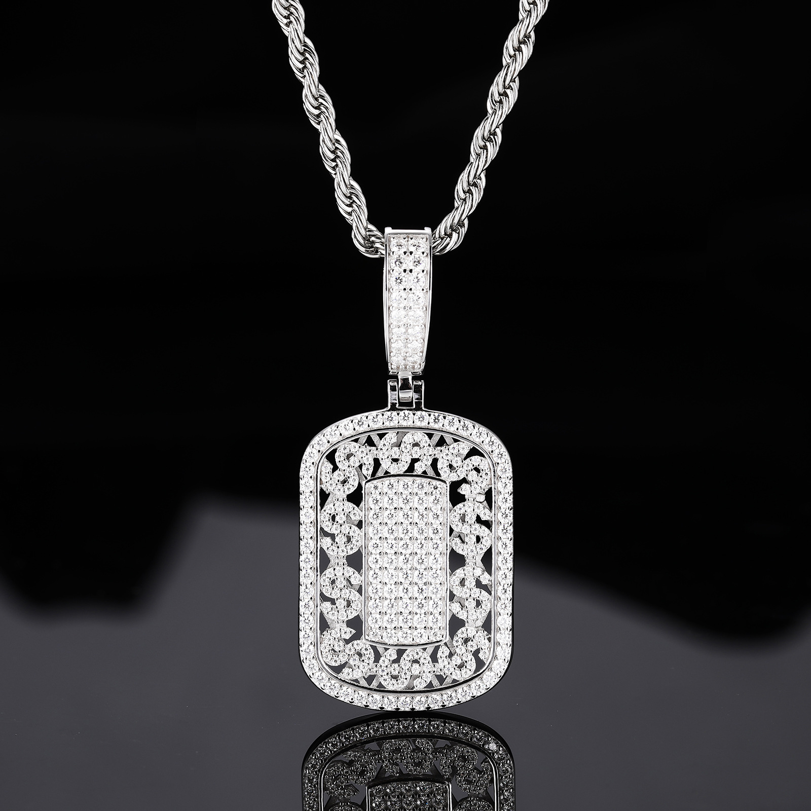 Pavé Moissanite Dog Tag Pendant – 2.3ct DEW - Image 8