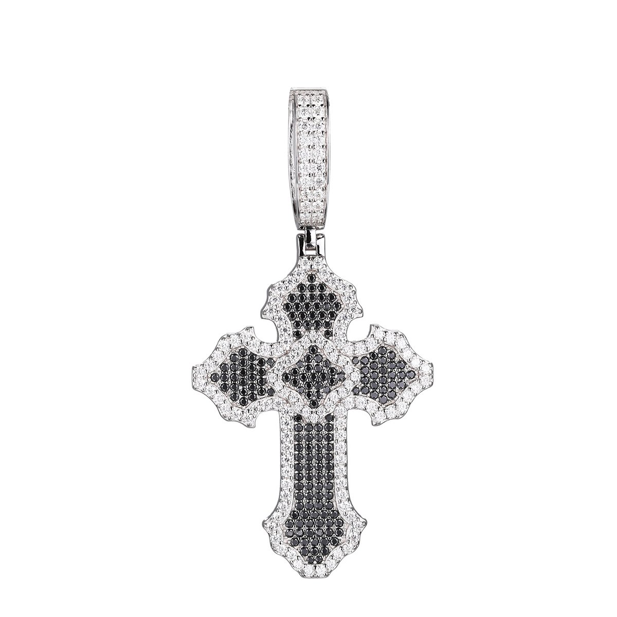 Black & White Moissanite Cross Pendant – 3.6ct DEW