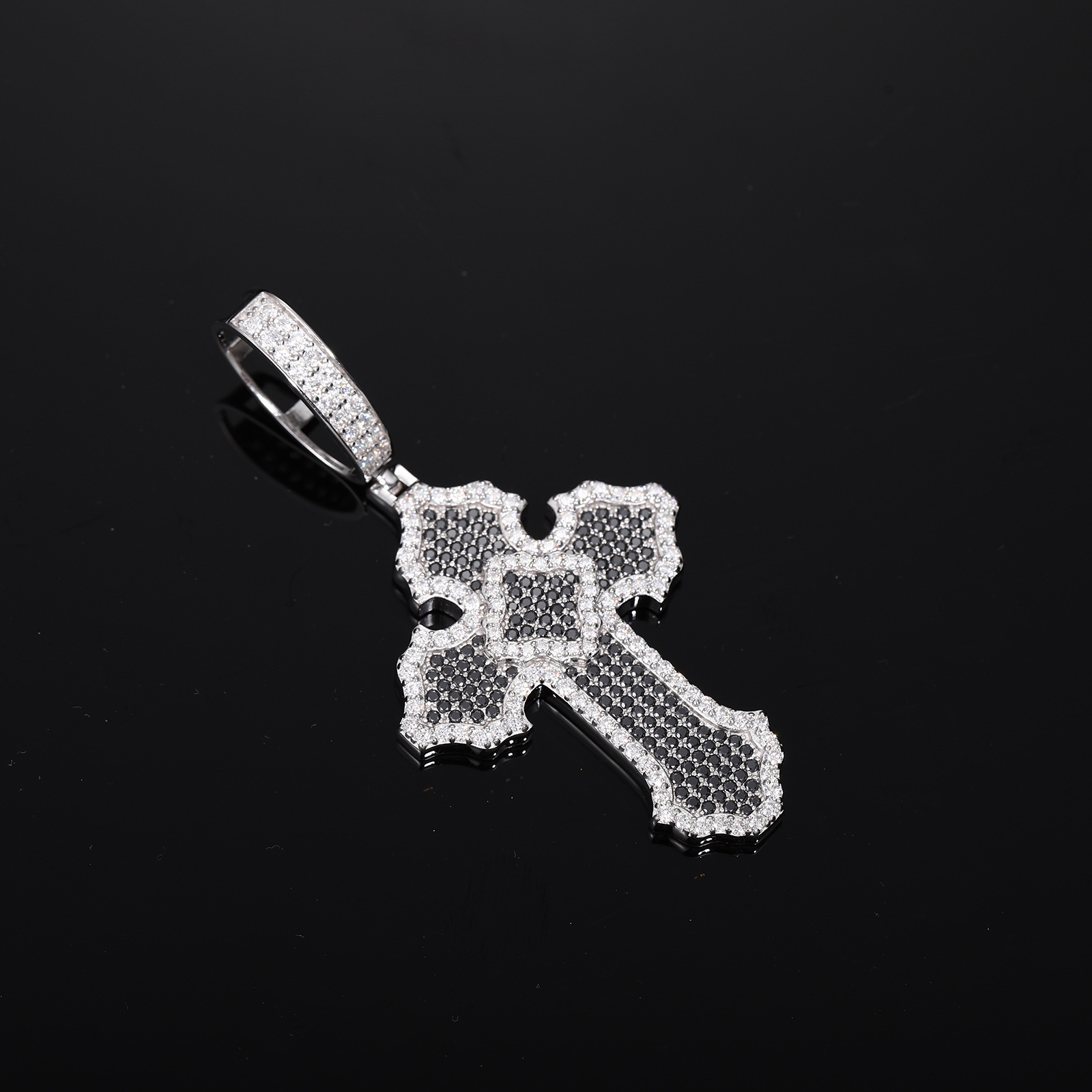 Black & White Moissanite Cross Pendant – 3.6ct DEW - alternate view