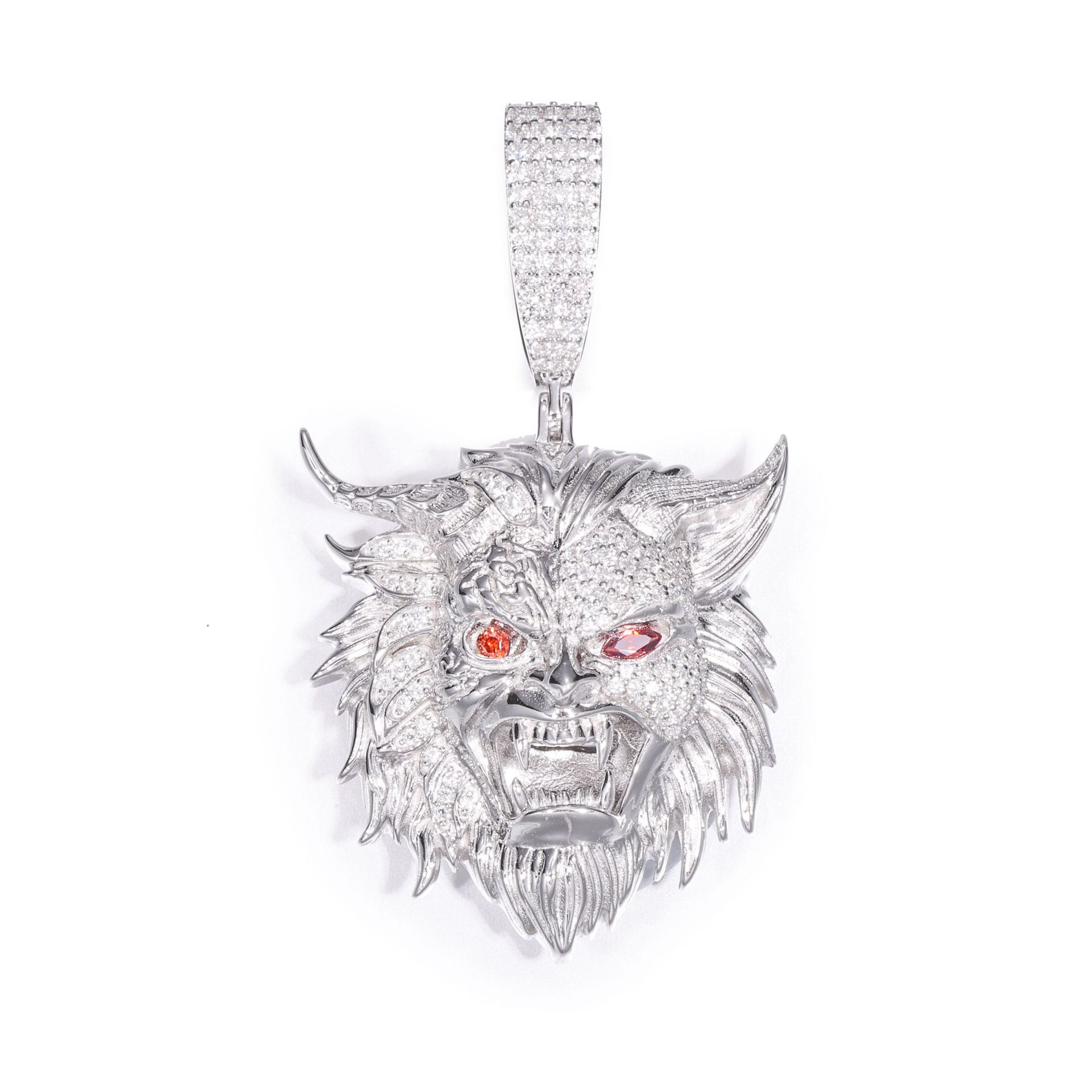 Moissanite Horned Lion Head Pendant – 1.26ct DEW