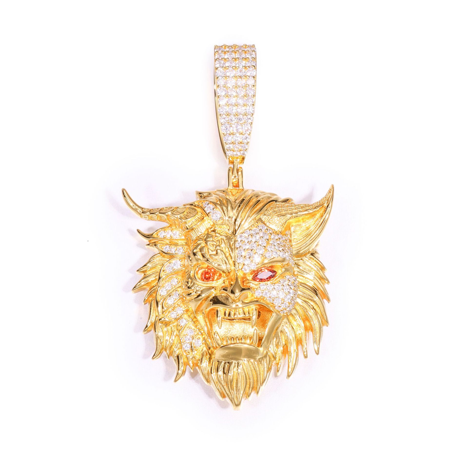 Moissanite Horned Lion Head Pendant – 1.26ct DEW - alternate view