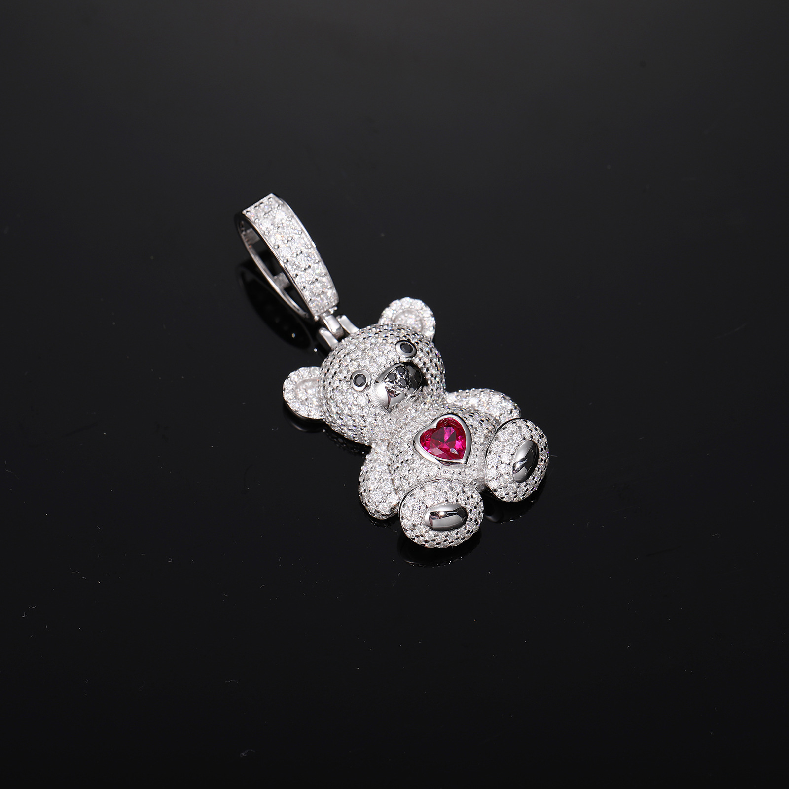 Moissanite Teddy Bear Pendant – Red Heart, 2.84ct DEW - alternate view