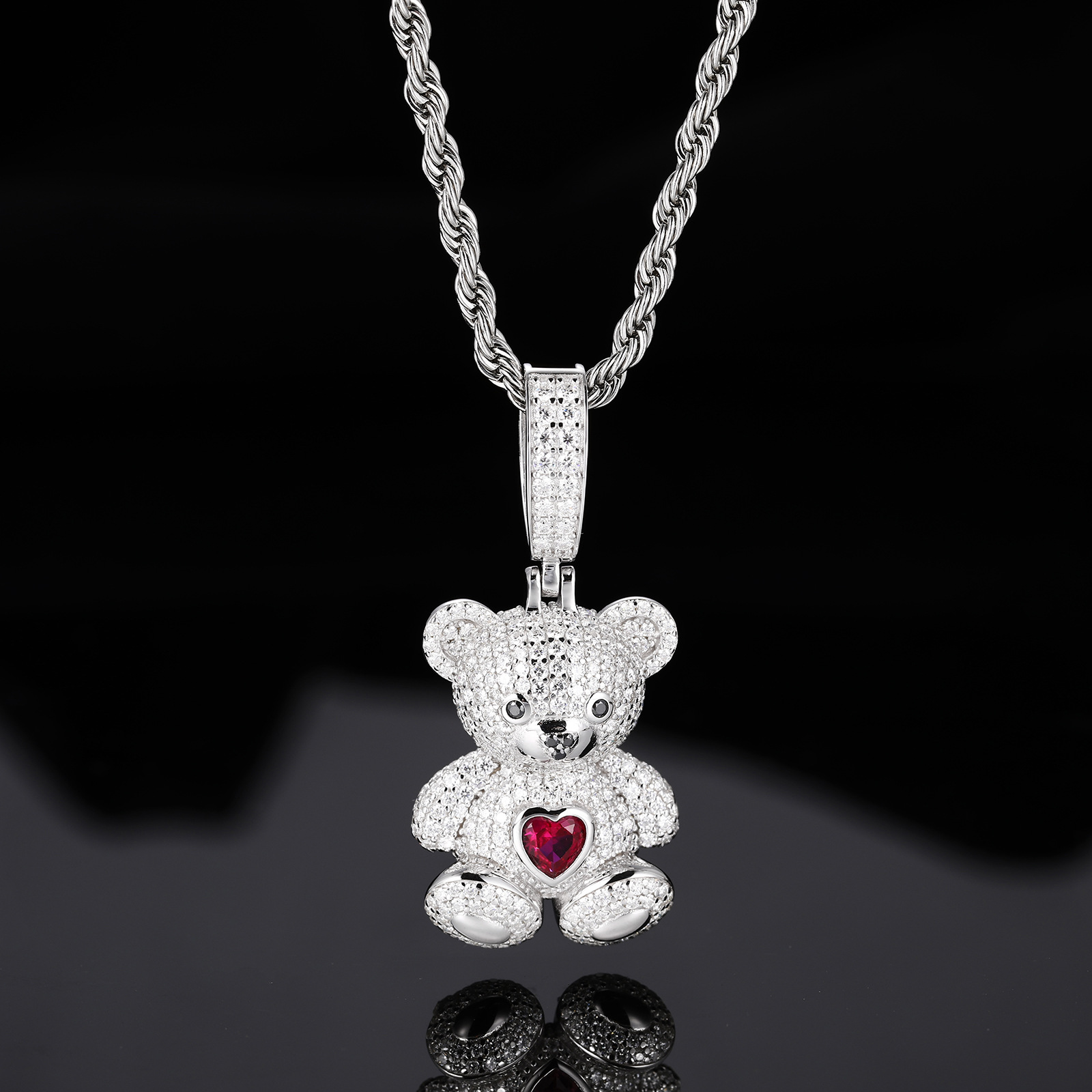 Moissanite Teddy Bear Pendant – Red Heart, 2.84ct DEW - Image 4
