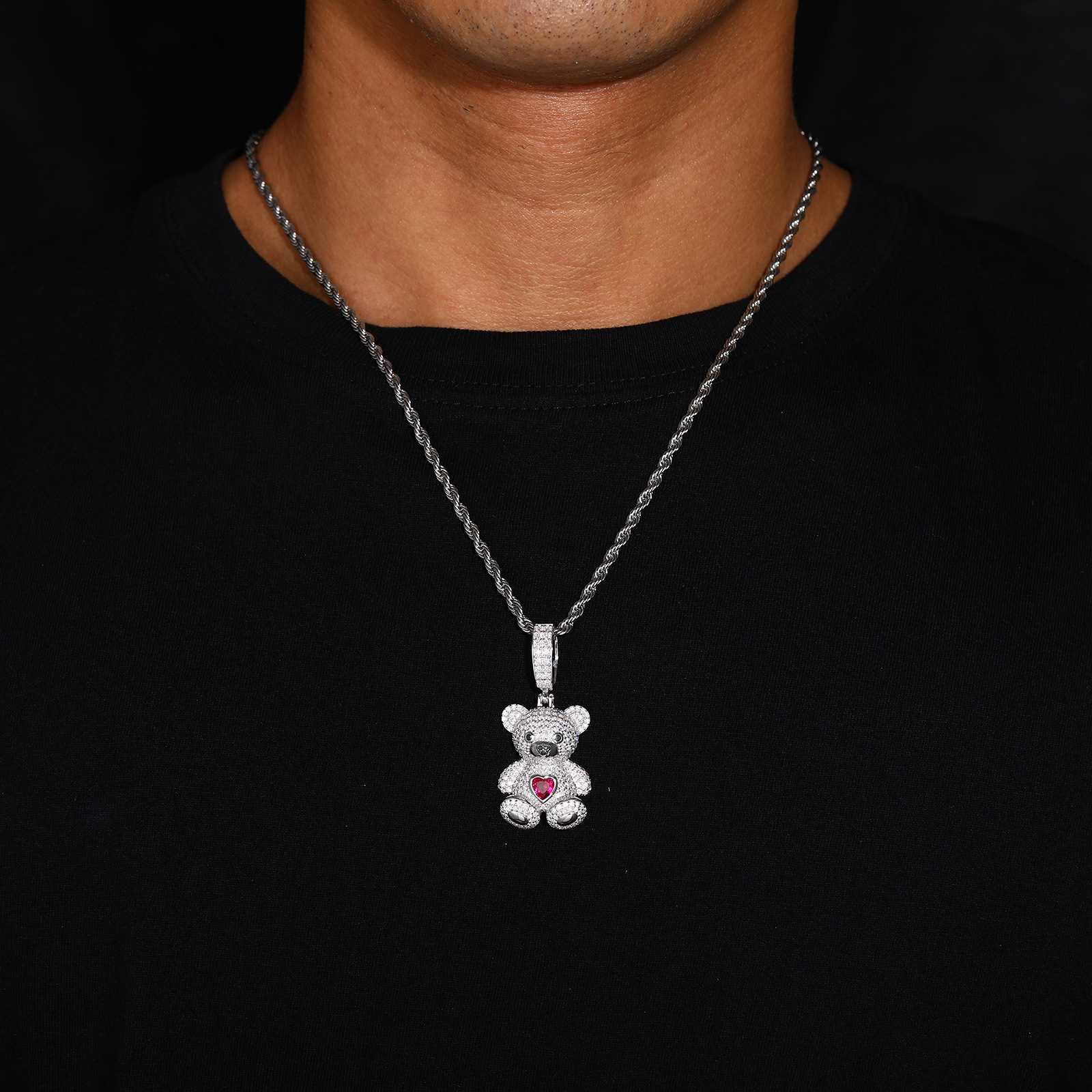 Moissanite Teddy Bear Pendant – Red Heart, 2.84ct DEW - Image 6