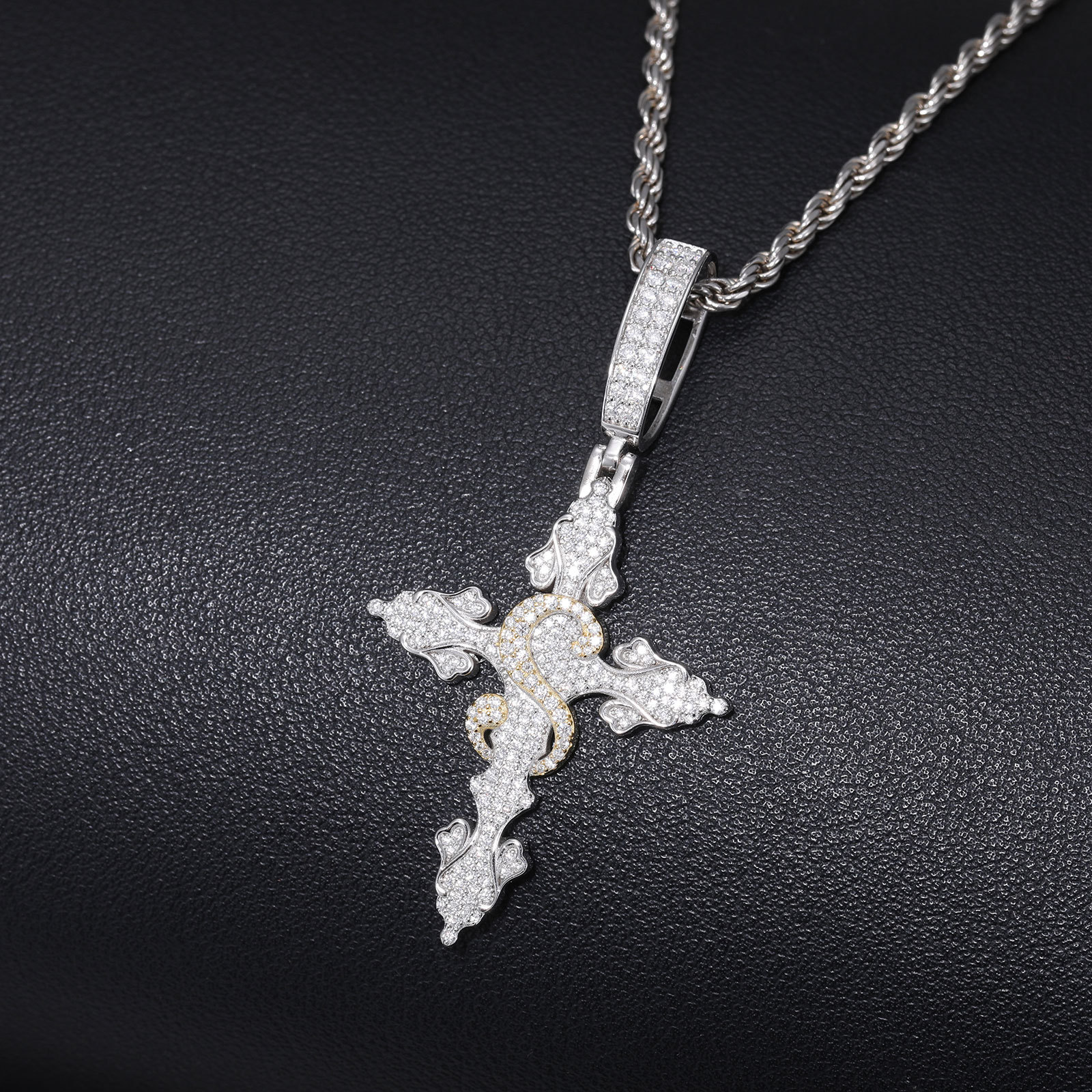 Moissanite Two-Tone Scroll Cross Pendant – 1.47ct DEW - Image 5