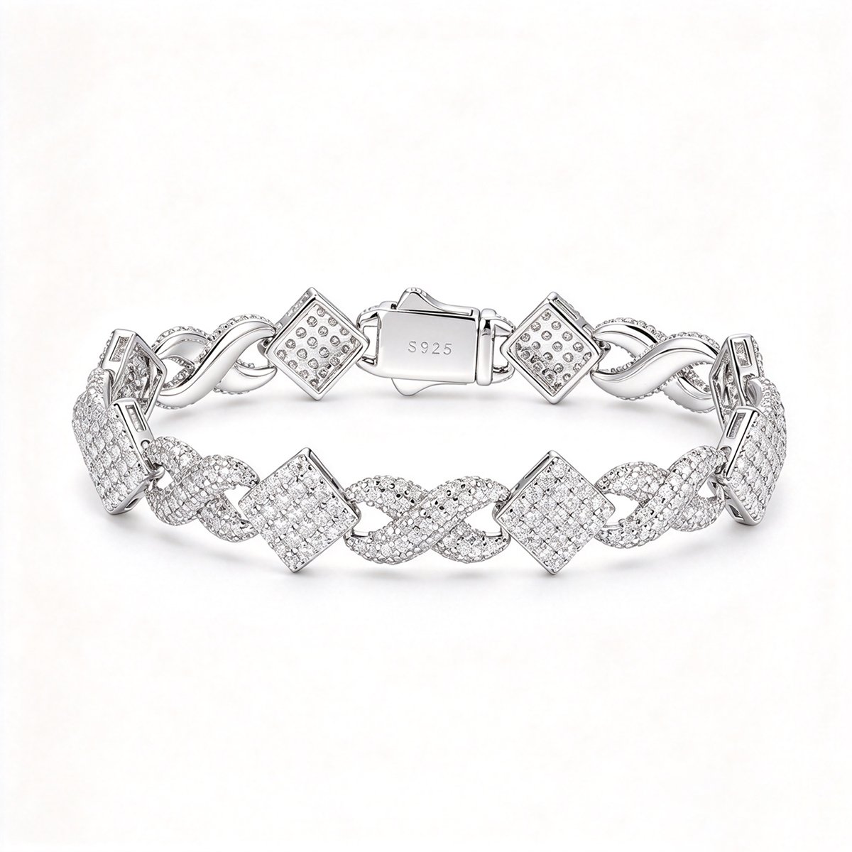 Infinity & Rhombus Moissanite Link Bracelet – 11mm
