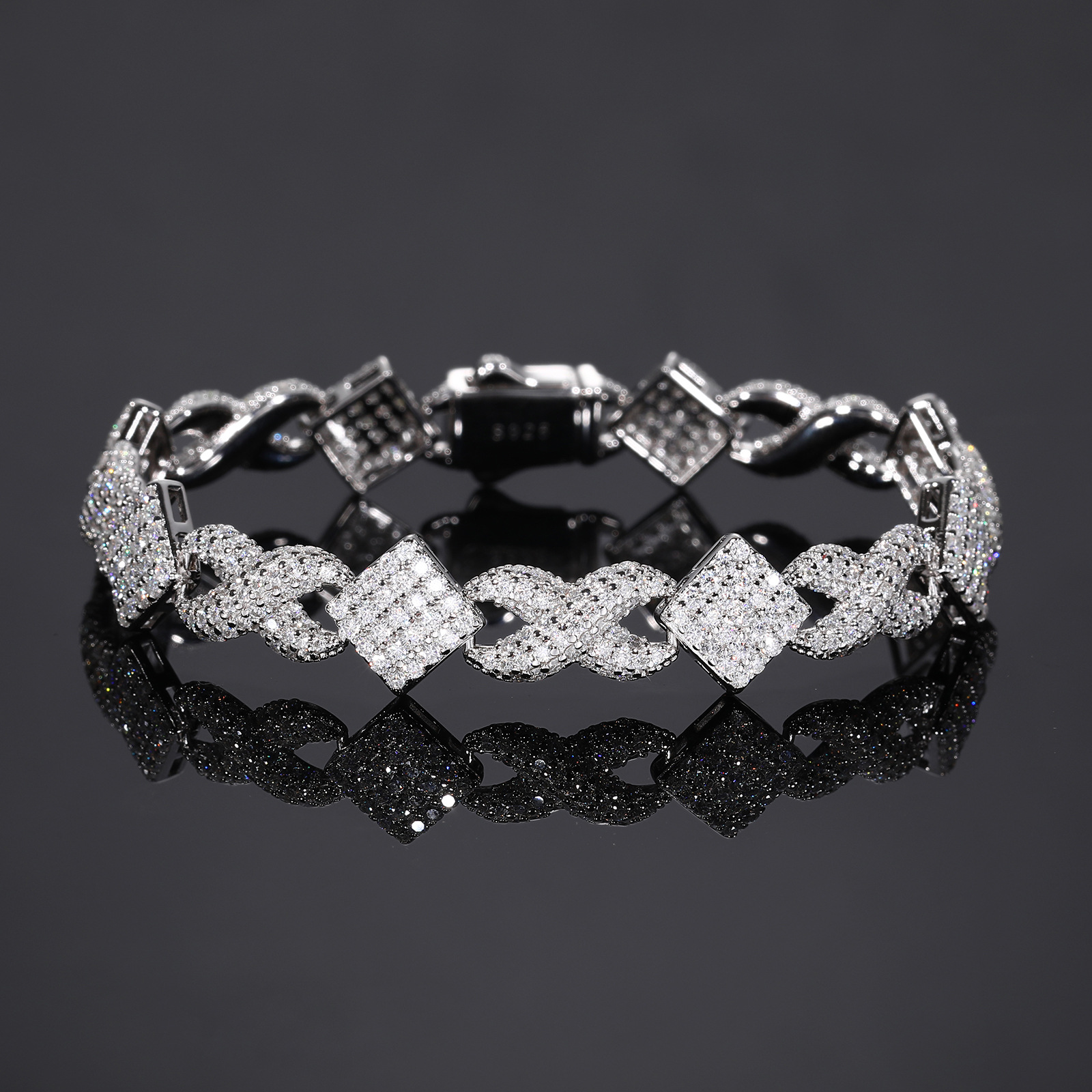 Infinity & Rhombus Moissanite Link Bracelet – 11mm - alternate view