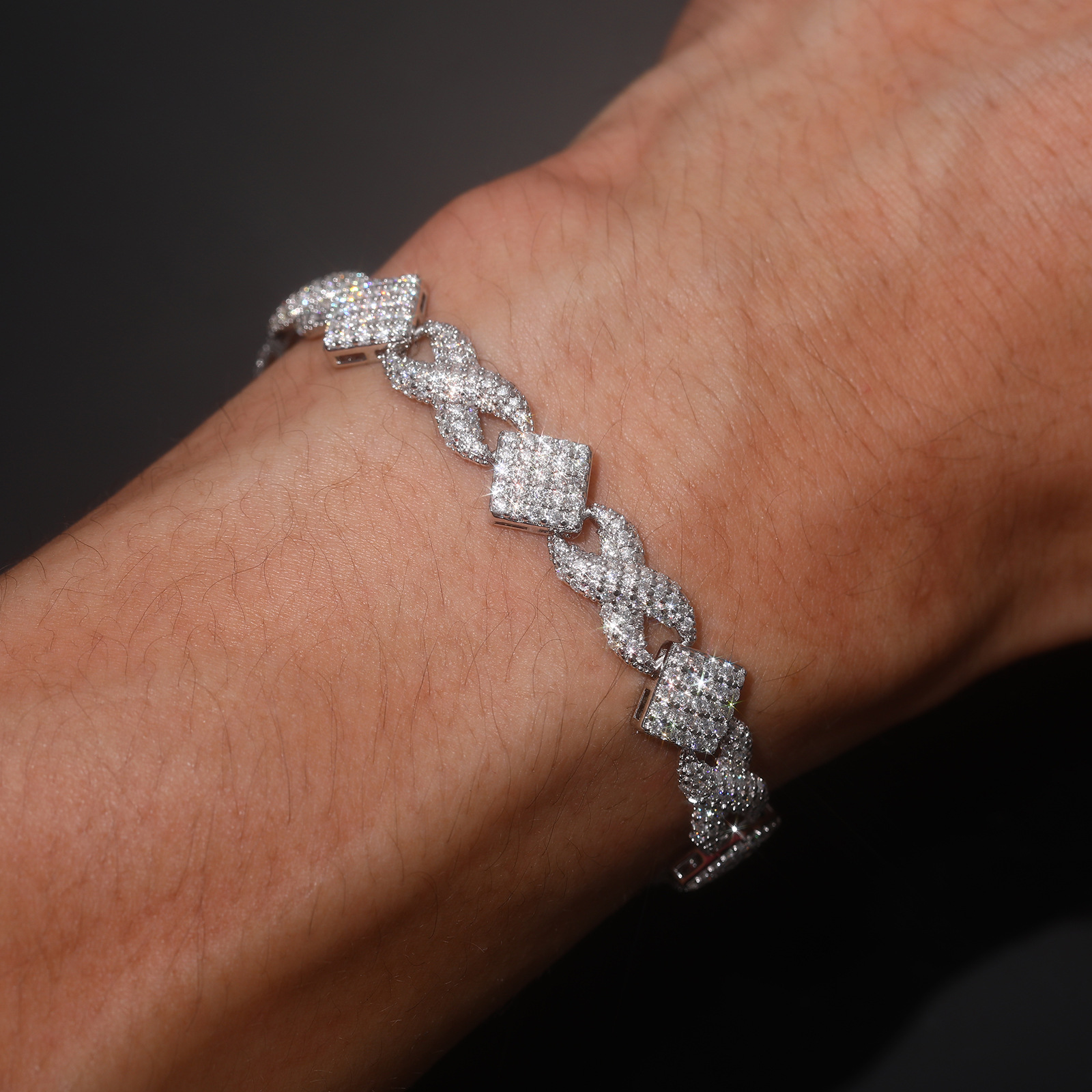 Infinity & Rhombus Moissanite Link Bracelet – 11mm - Image 3