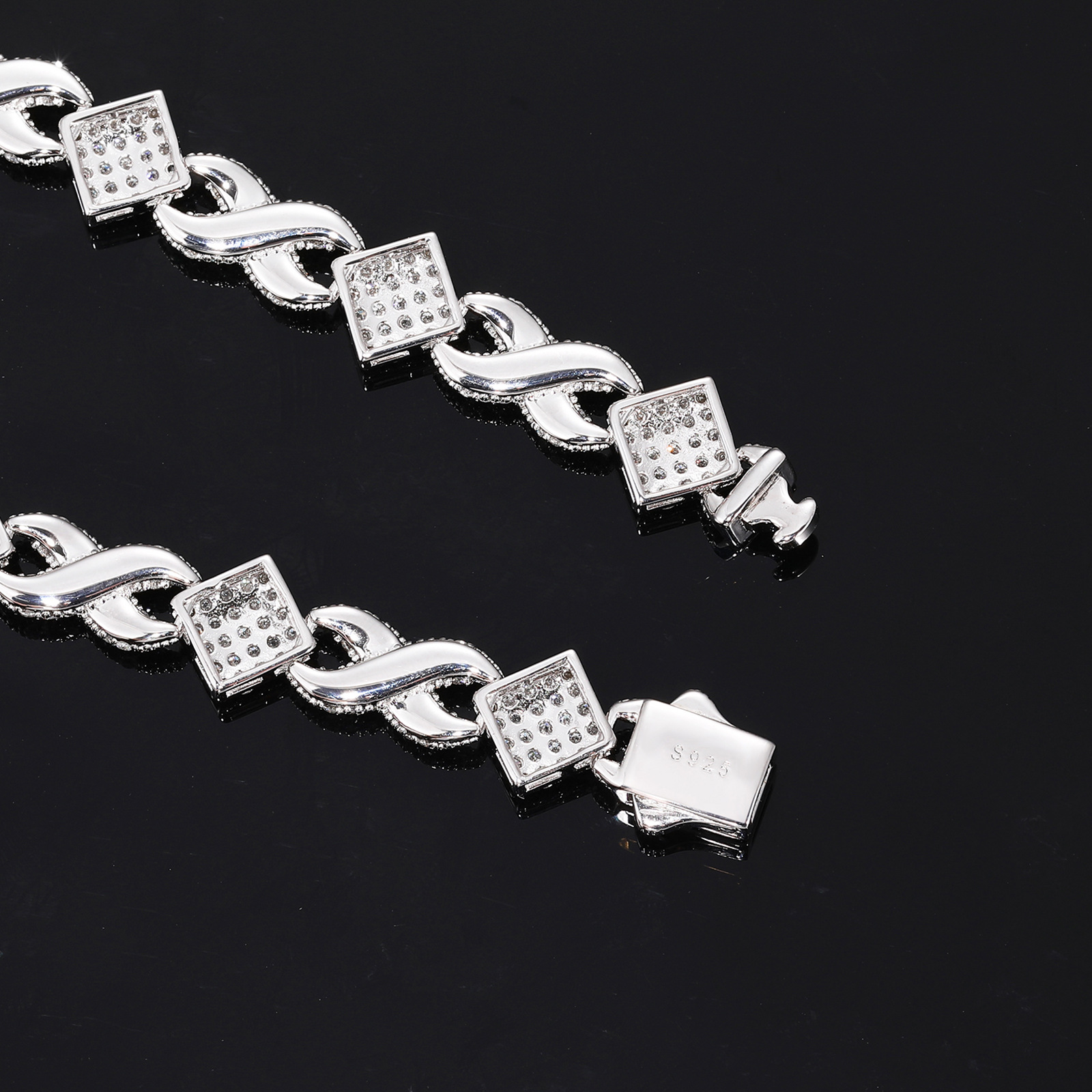 Infinity & Rhombus Moissanite Link Bracelet – 11mm - Image 6