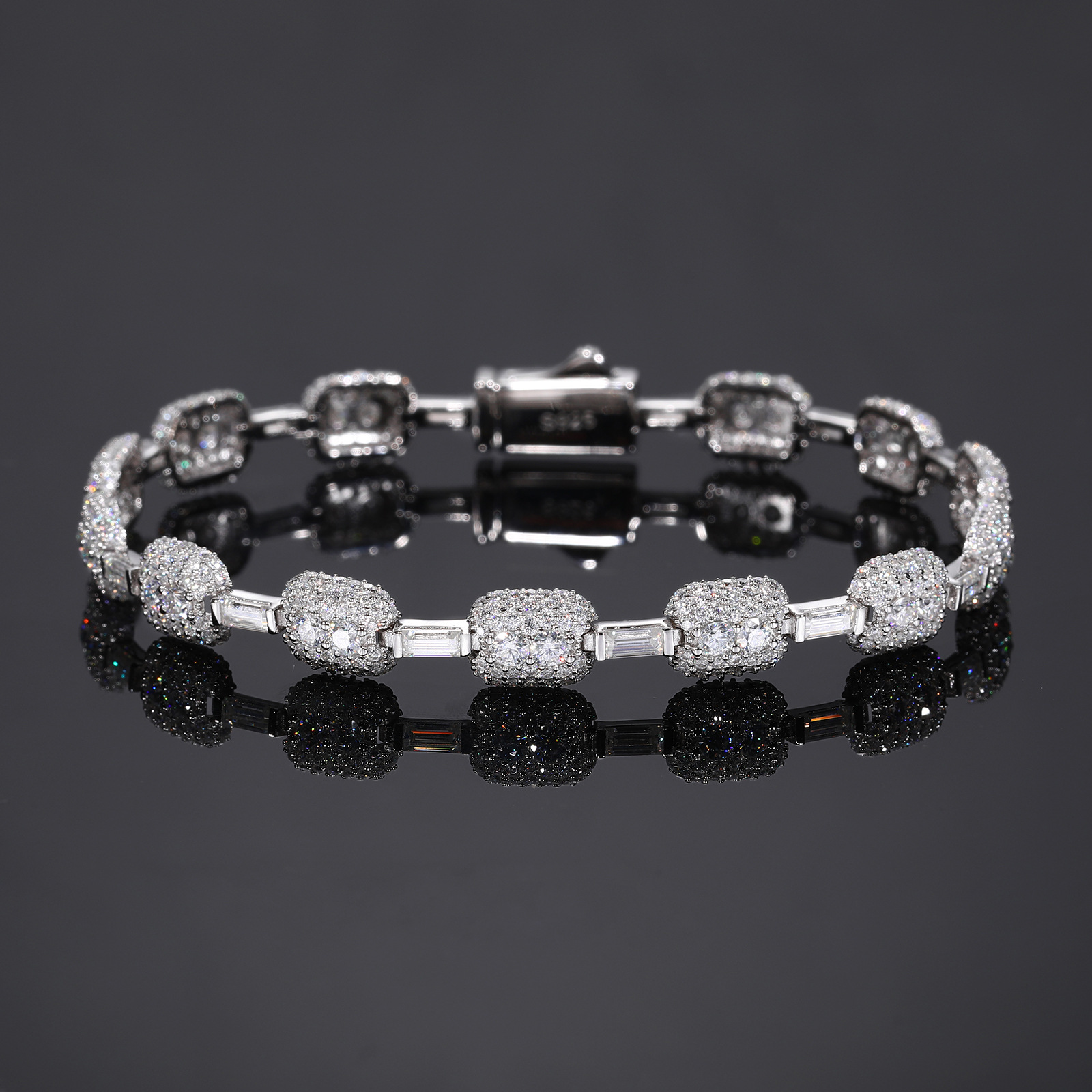 Cushion-Link Pavé & Baguette Moissanite Bracelet – 7mm - alternate view
