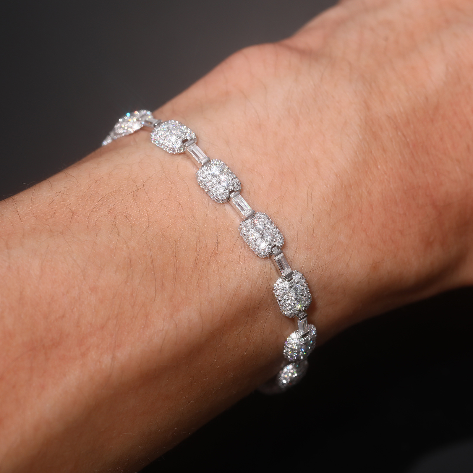 Cushion-Link Pavé & Baguette Moissanite Bracelet – 7mm - Image 3