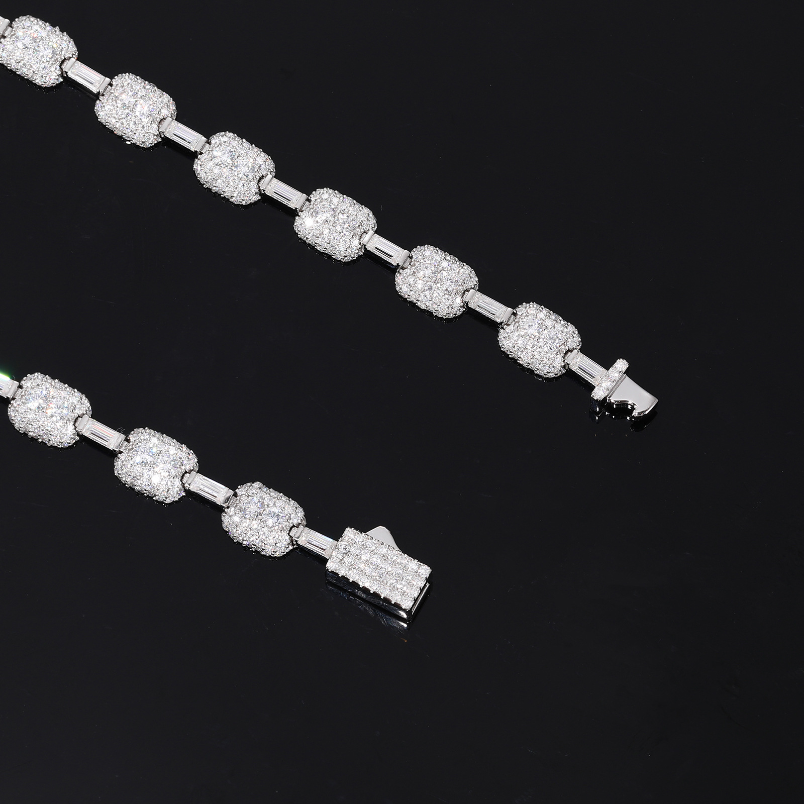 Cushion-Link Pavé & Baguette Moissanite Bracelet – 7mm - Image 5