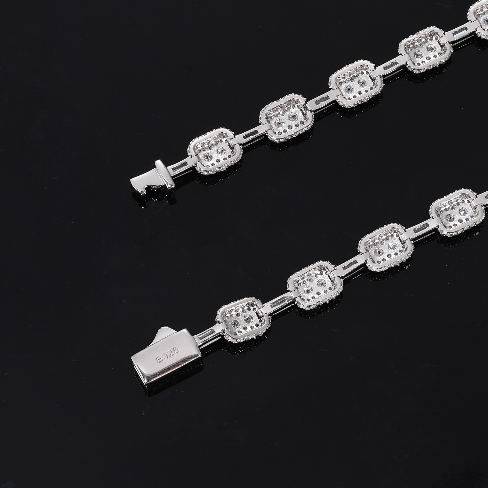 Cushion-Link Pavé & Baguette Moissanite Bracelet – 7mm - Image 6