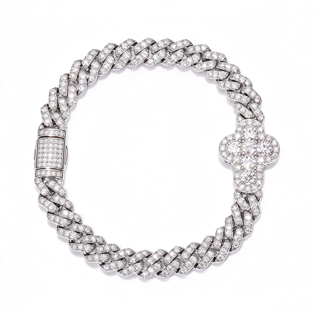 Moissanite Cross Cuban Link Bracelet – 8mm