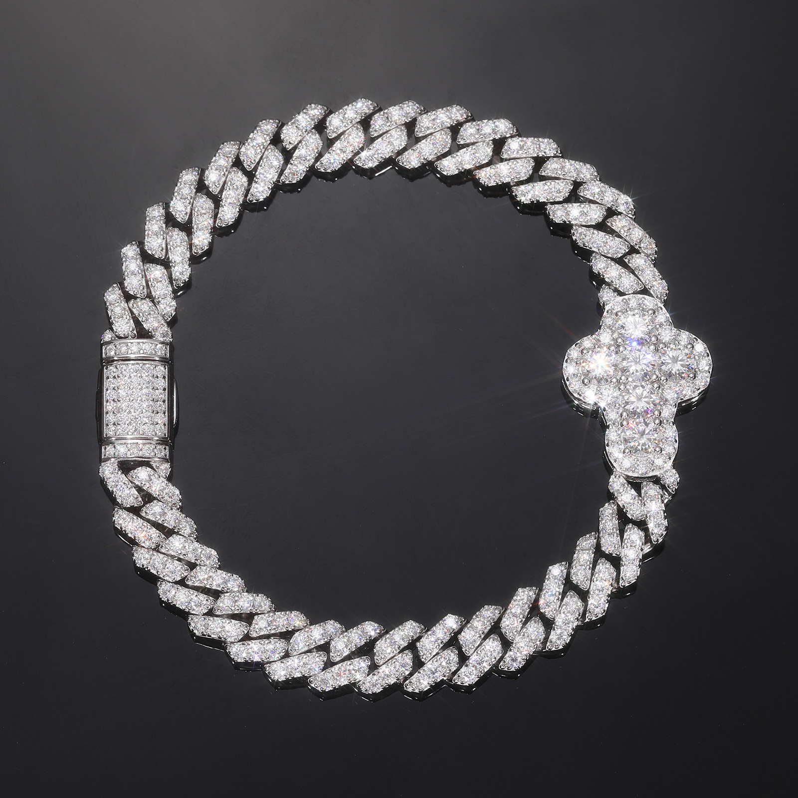 Moissanite Cross Cuban Link Bracelet – 8mm - alternate view