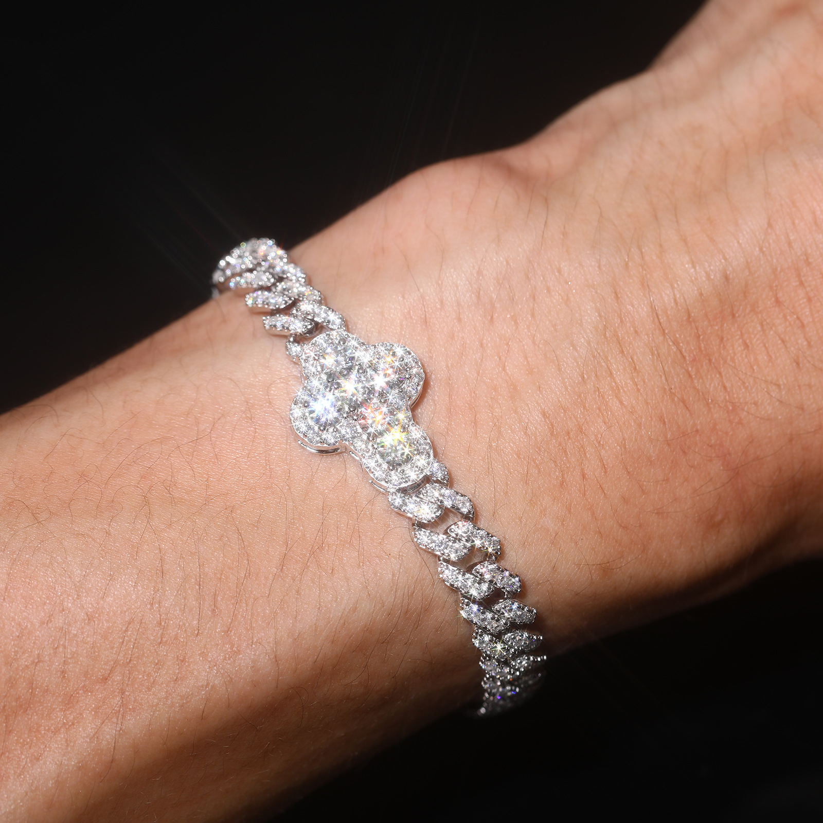 Moissanite Cross Cuban Link Bracelet – 8mm - Image 3