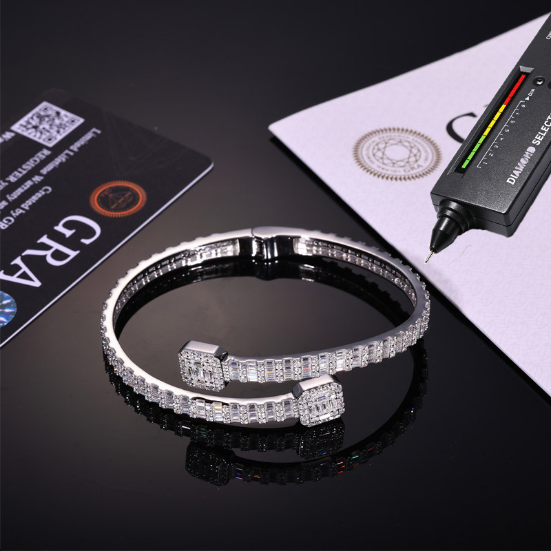 Baguette Moissanite Bypass Bangle – 5mm Hinged Iced Cuff - Image 5