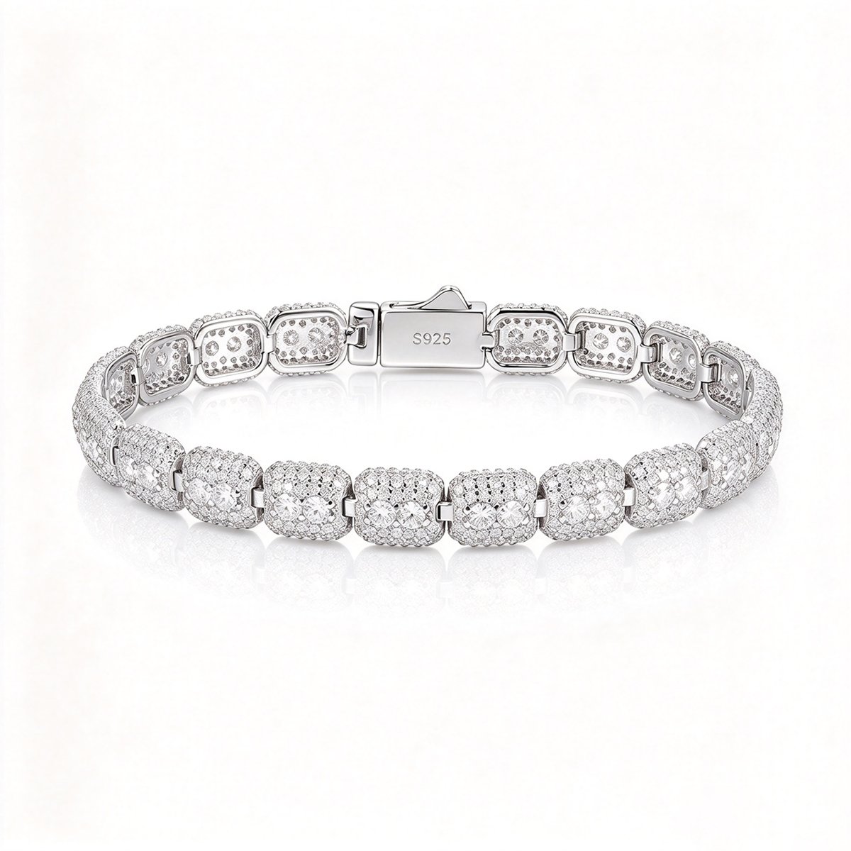 Pavé Rectangle Link Moissanite Tennis Bracelet – 7mm