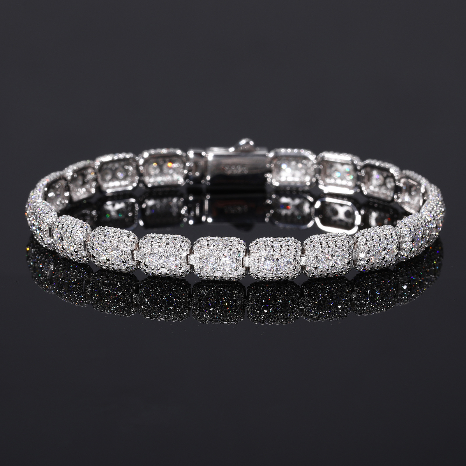 Pavé Rectangle Link Moissanite Tennis Bracelet – 7mm - Image 2