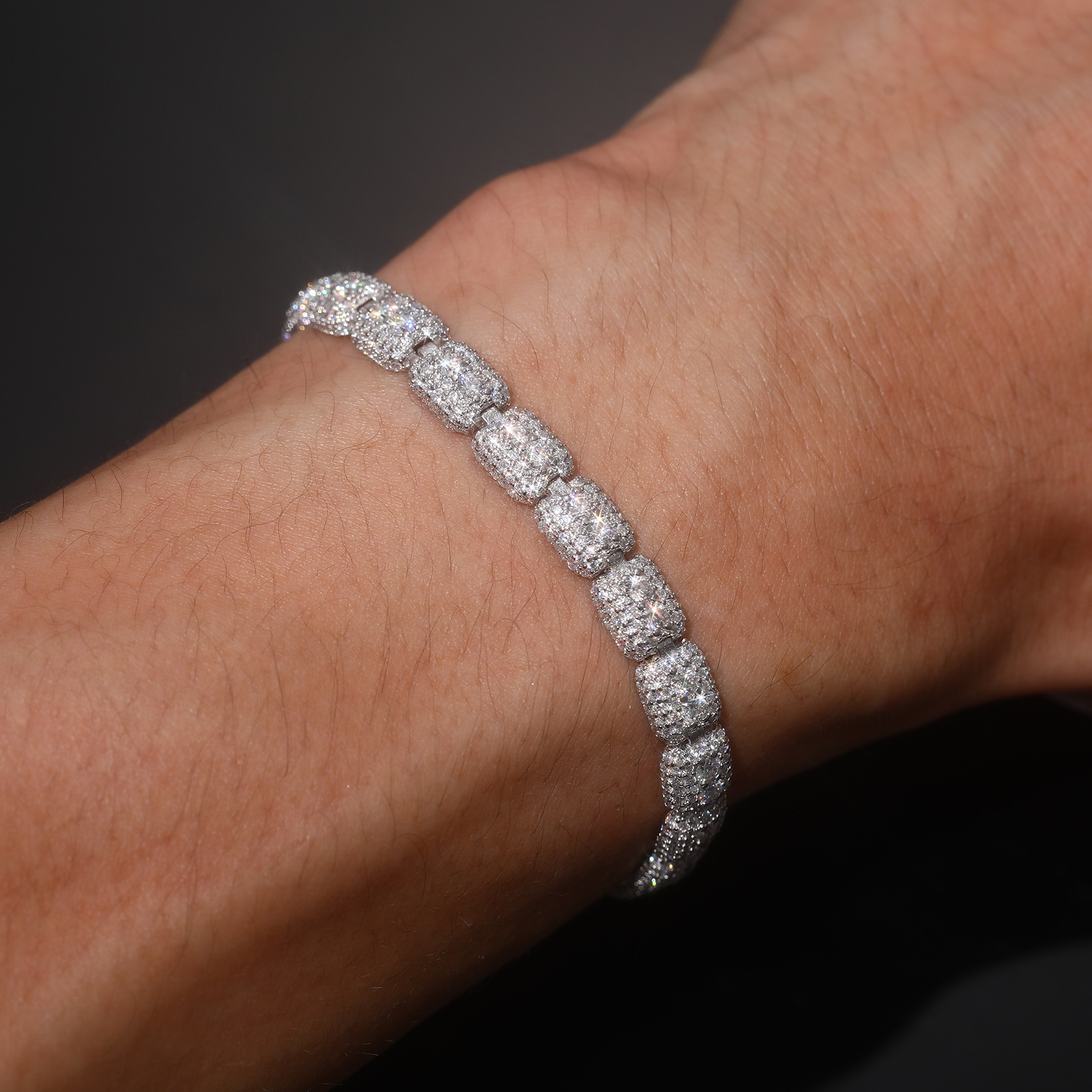 Pavé Rectangle Link Moissanite Tennis Bracelet – 7mm - Image 3