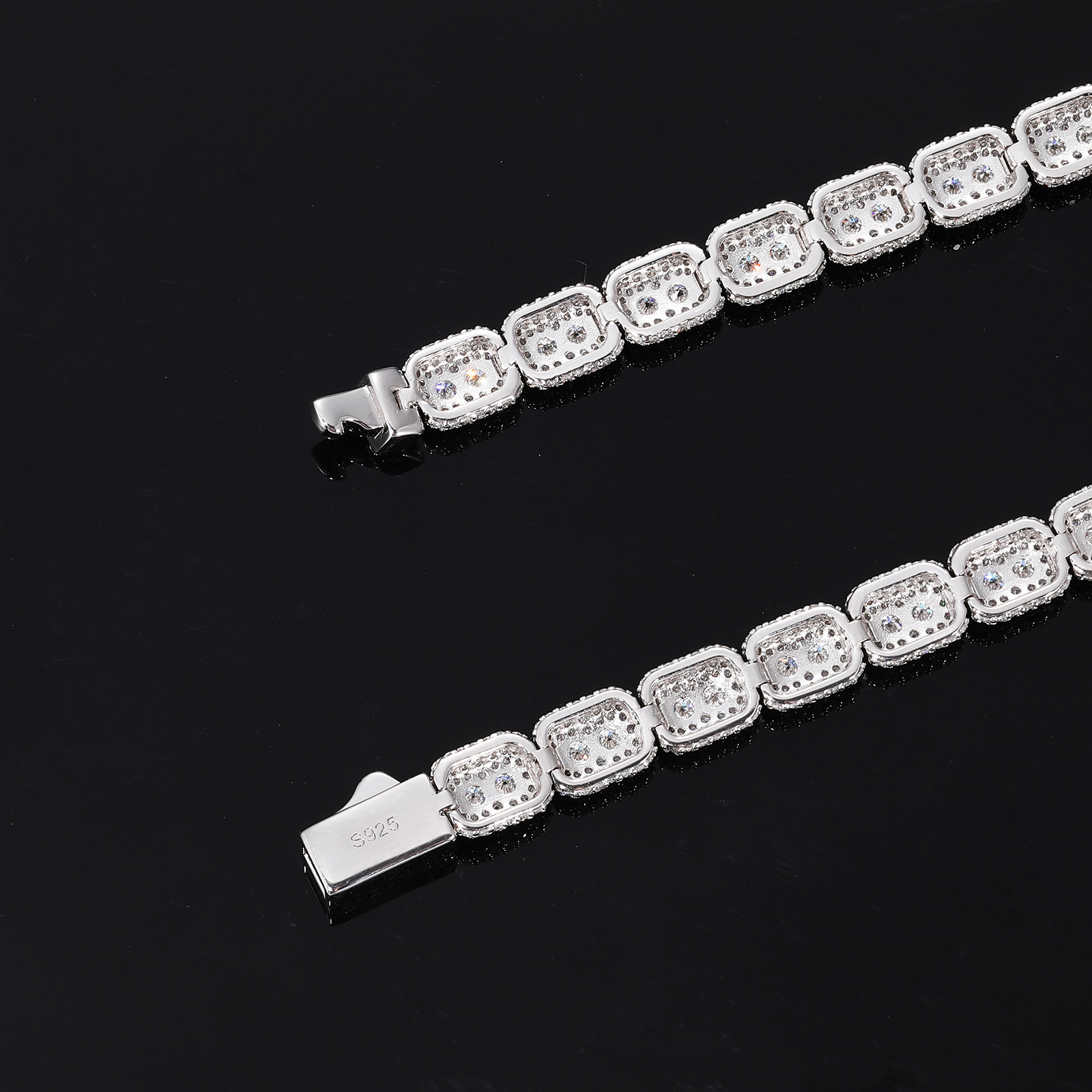 Pavé Rectangle Link Moissanite Tennis Bracelet – 7mm - Image 6