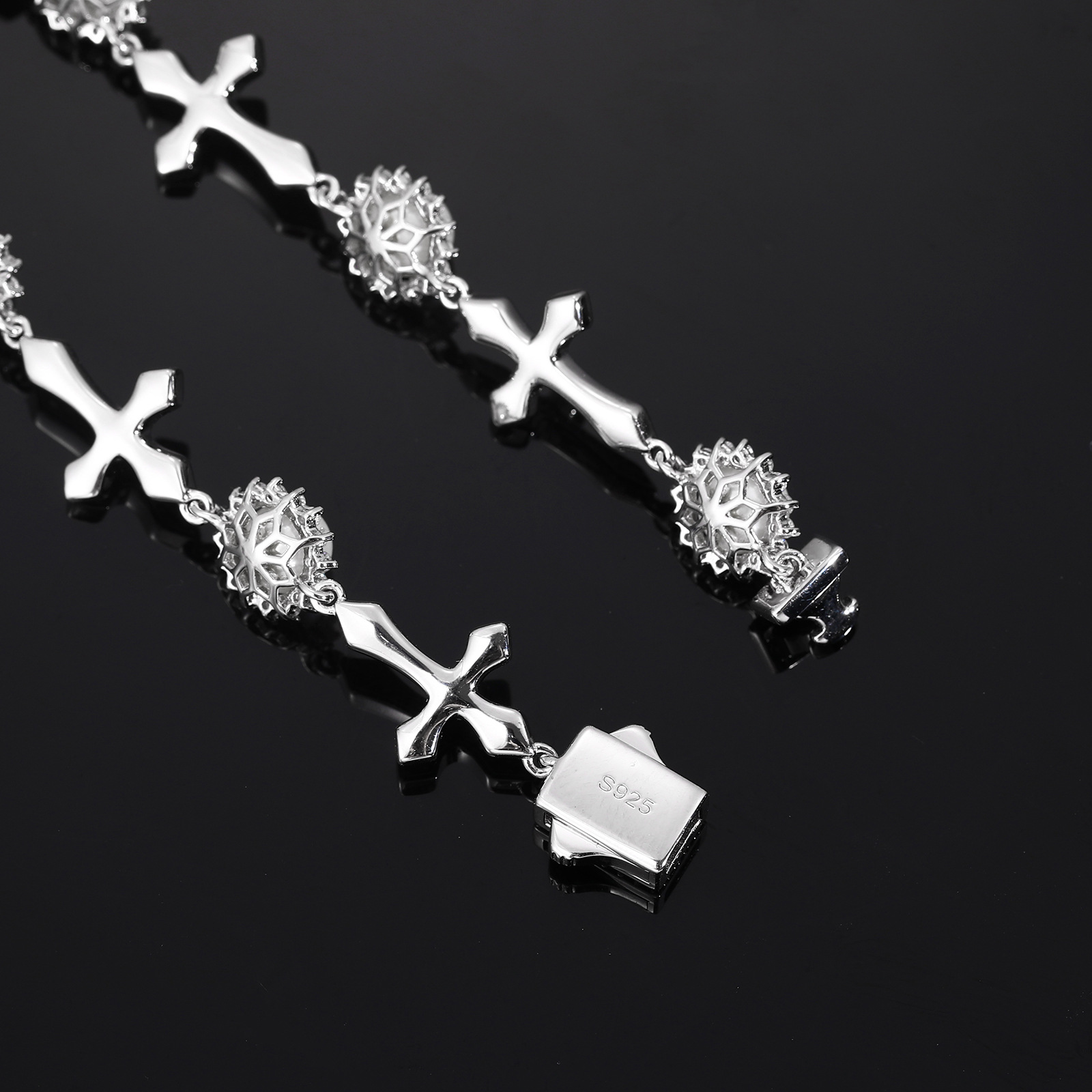 Moissanite Cross & Pearl Link Bracelet – 12mm - Image 6