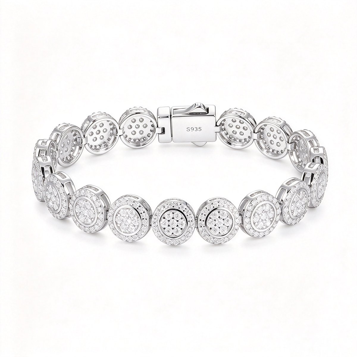 Iced Round Halo Moissanite Link Bracelet – 10mm