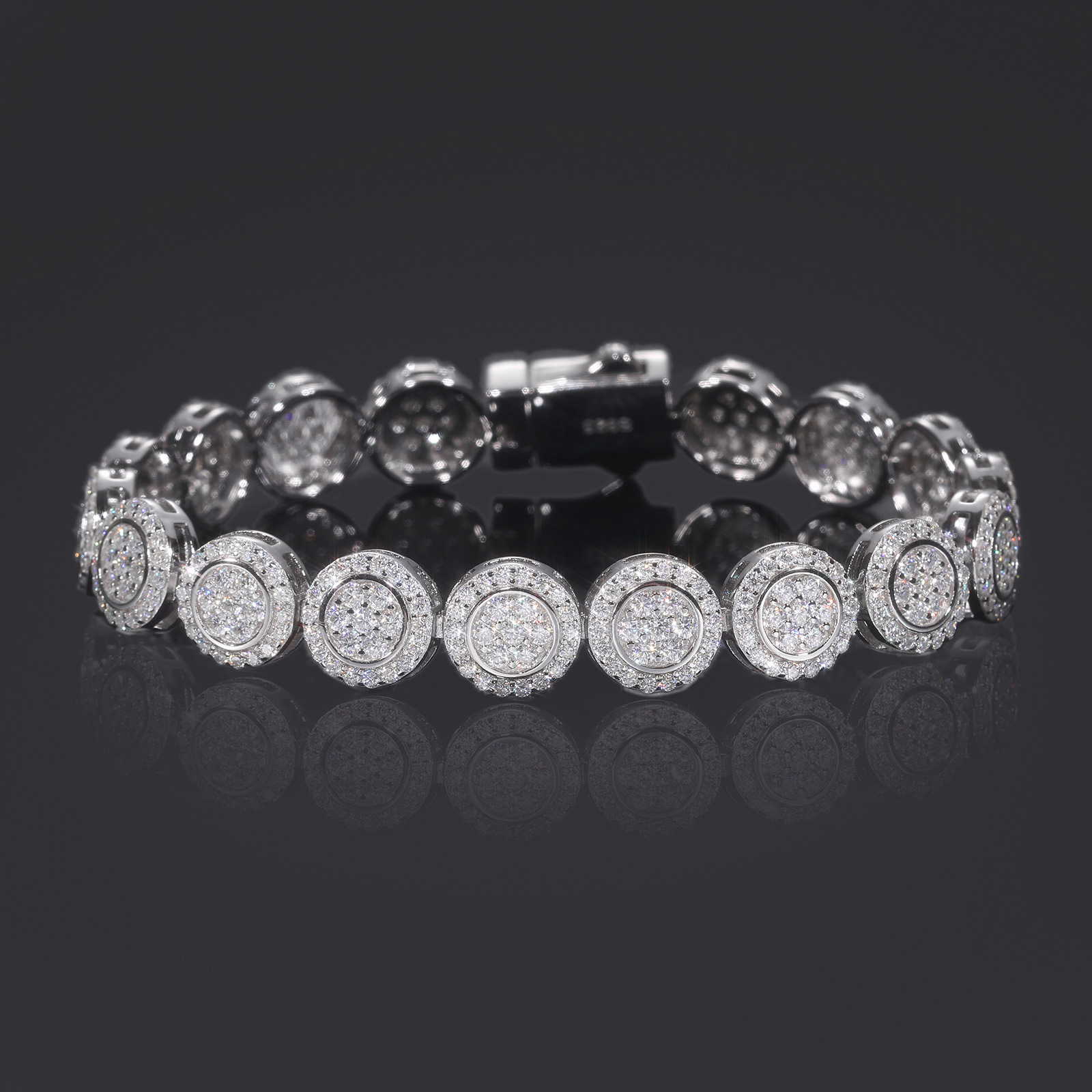 Iced Round Halo Moissanite Link Bracelet – 10mm - alternate view