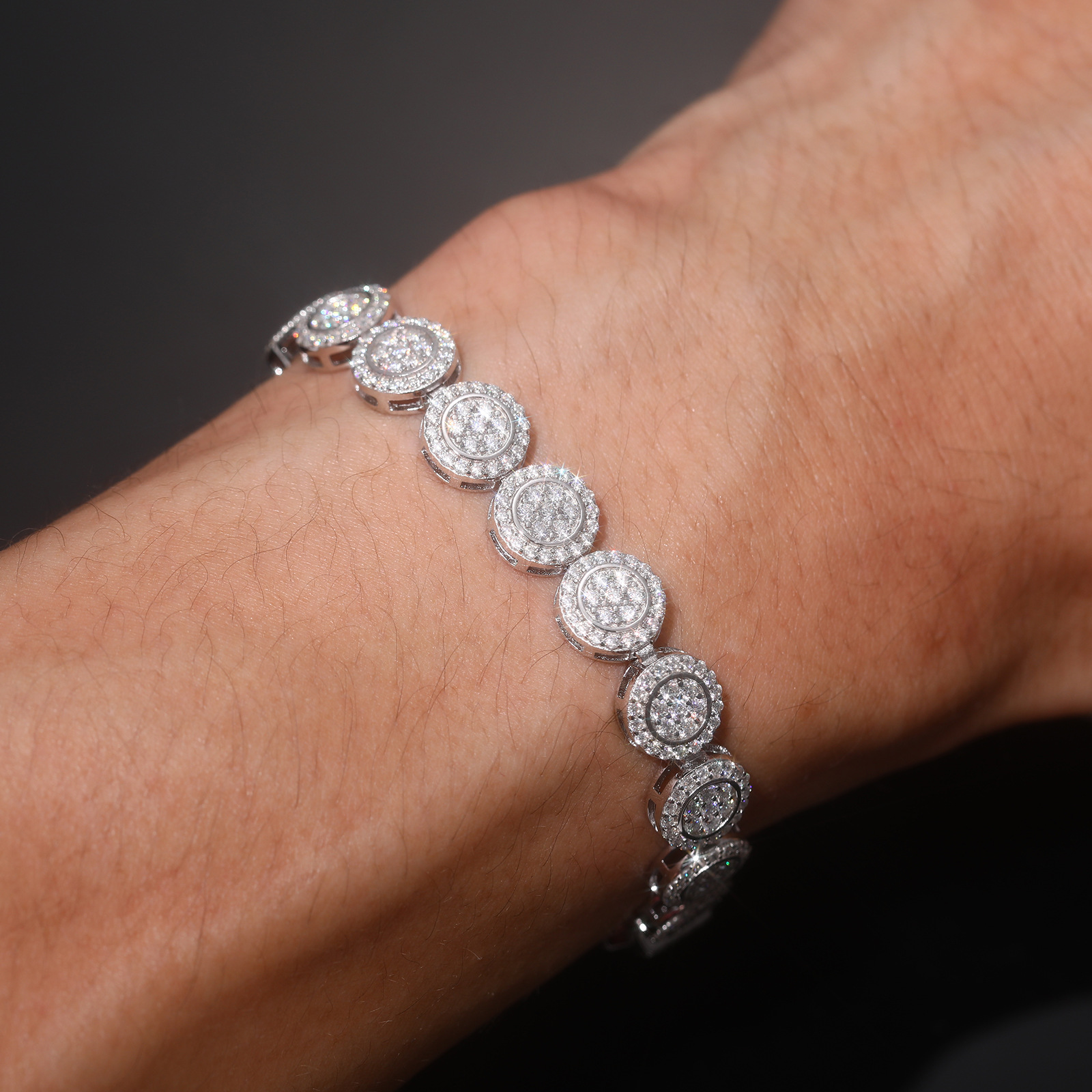 Iced Round Halo Moissanite Link Bracelet – 10mm - Image 3