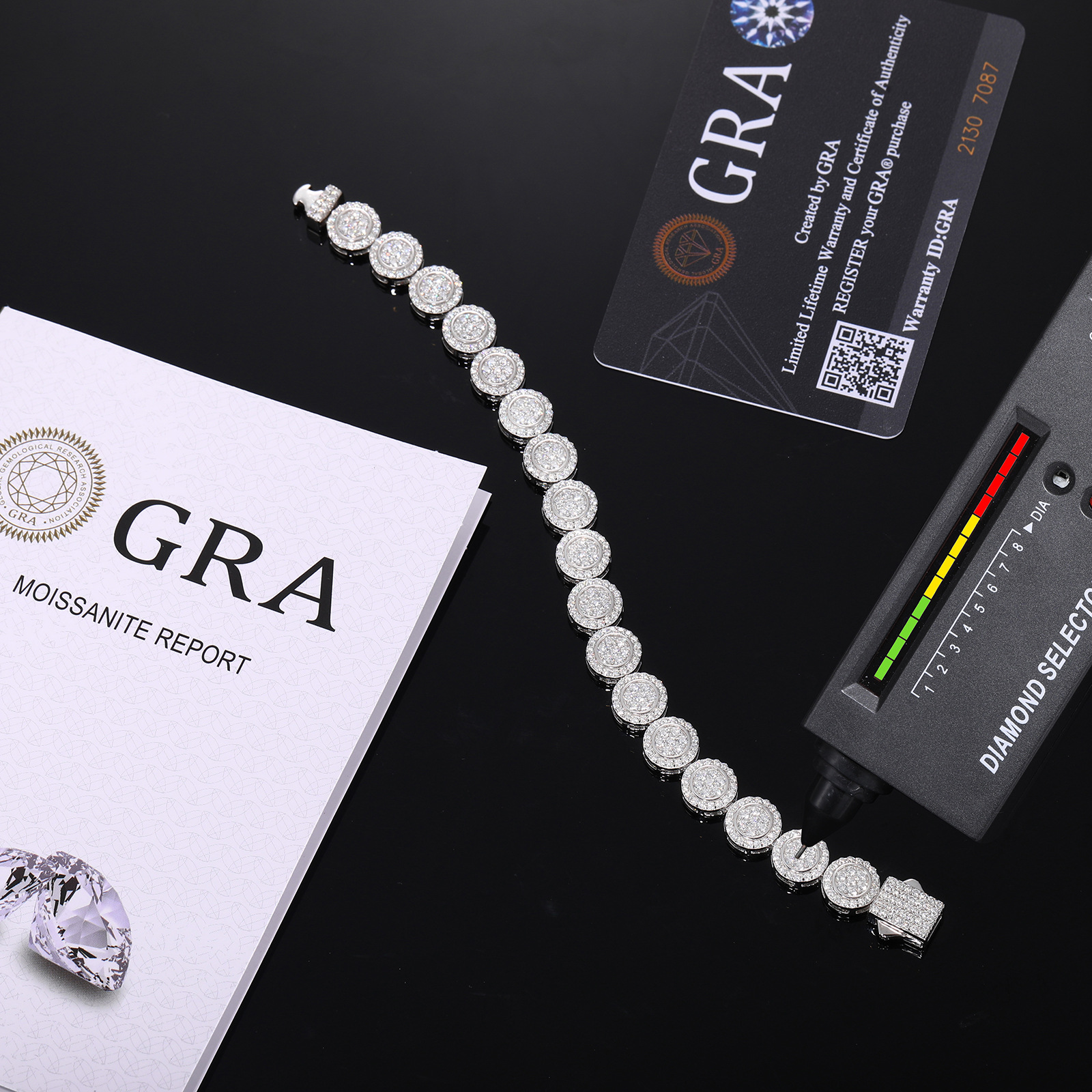 Iced Round Halo Moissanite Link Bracelet – 10mm - Image 4