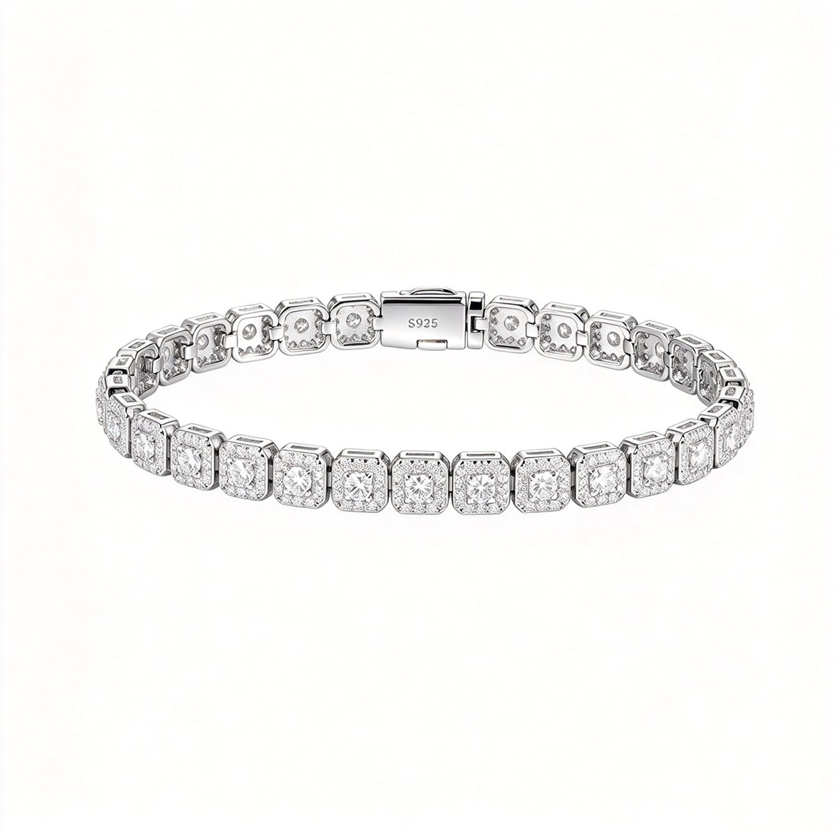 Square Halo Moissanite Tennis Bracelet – 6mm Slim Links