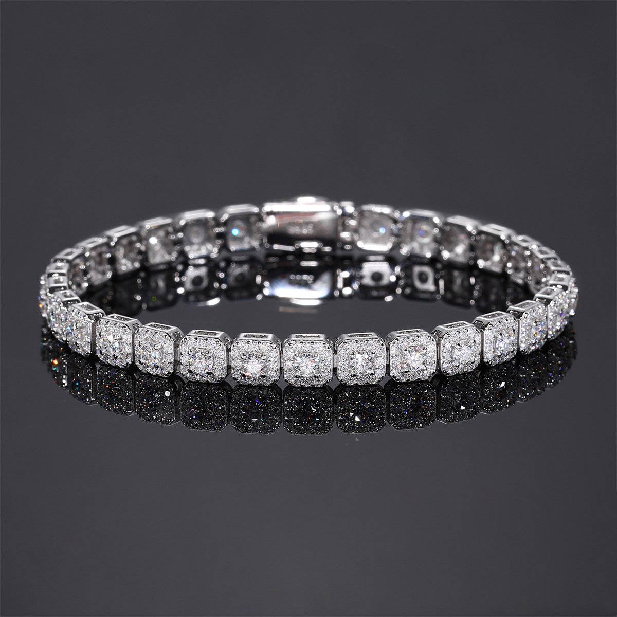 Square Halo Moissanite Tennis Bracelet – 6mm Slim Links - Image 2