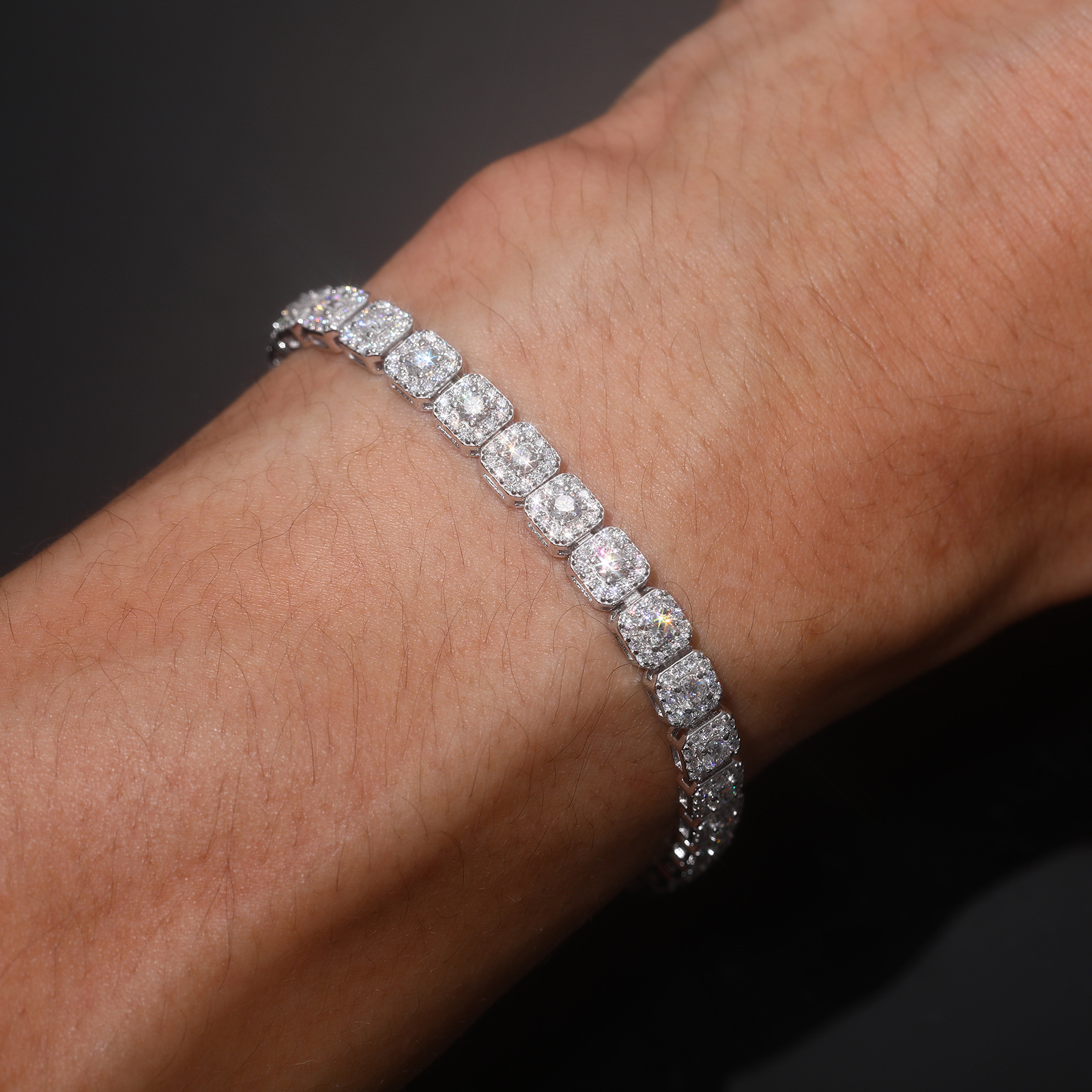 Square Halo Moissanite Tennis Bracelet – 6mm Slim Links - Image 3