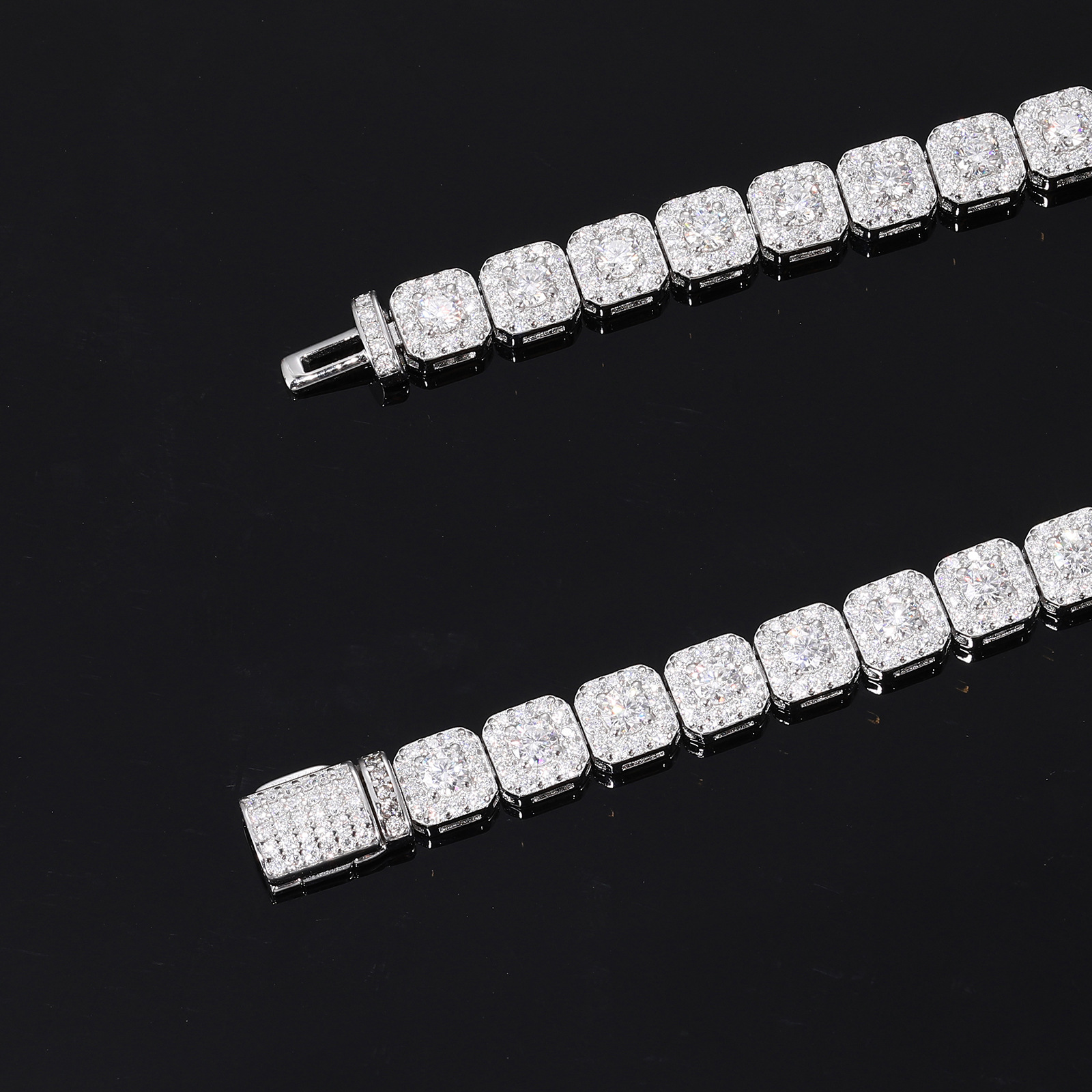Square Halo Moissanite Tennis Bracelet – 6mm Slim Links - Image 4